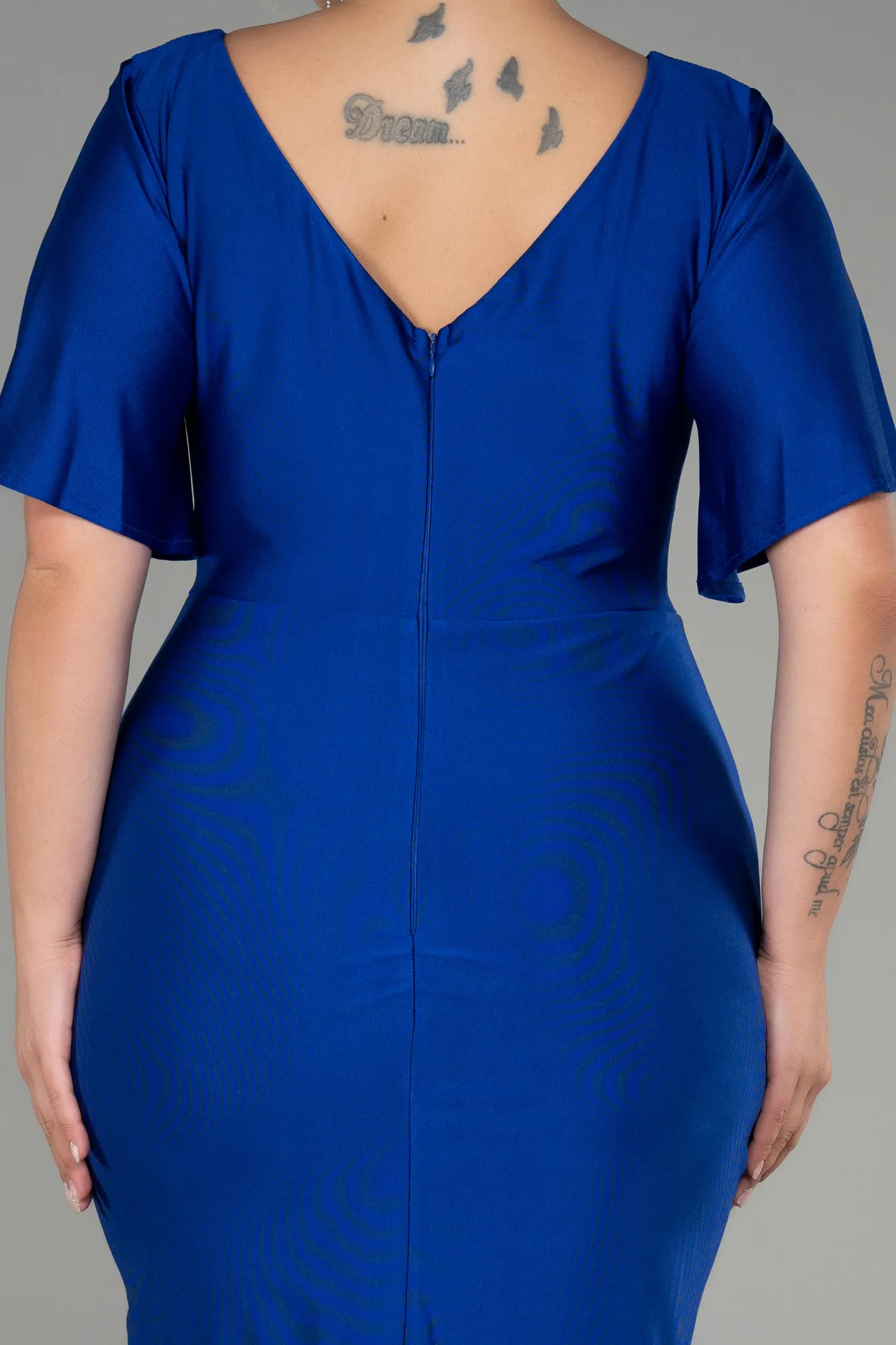 Sax Blue-Short Plus Size Evening Dress ABK1824