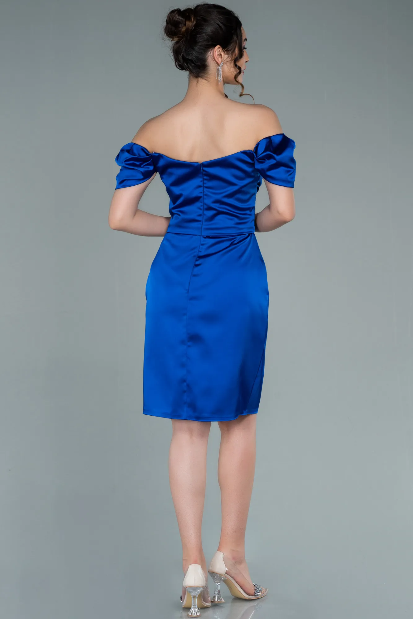Sax Blue-Short Satin Invitation Dress ABK1394