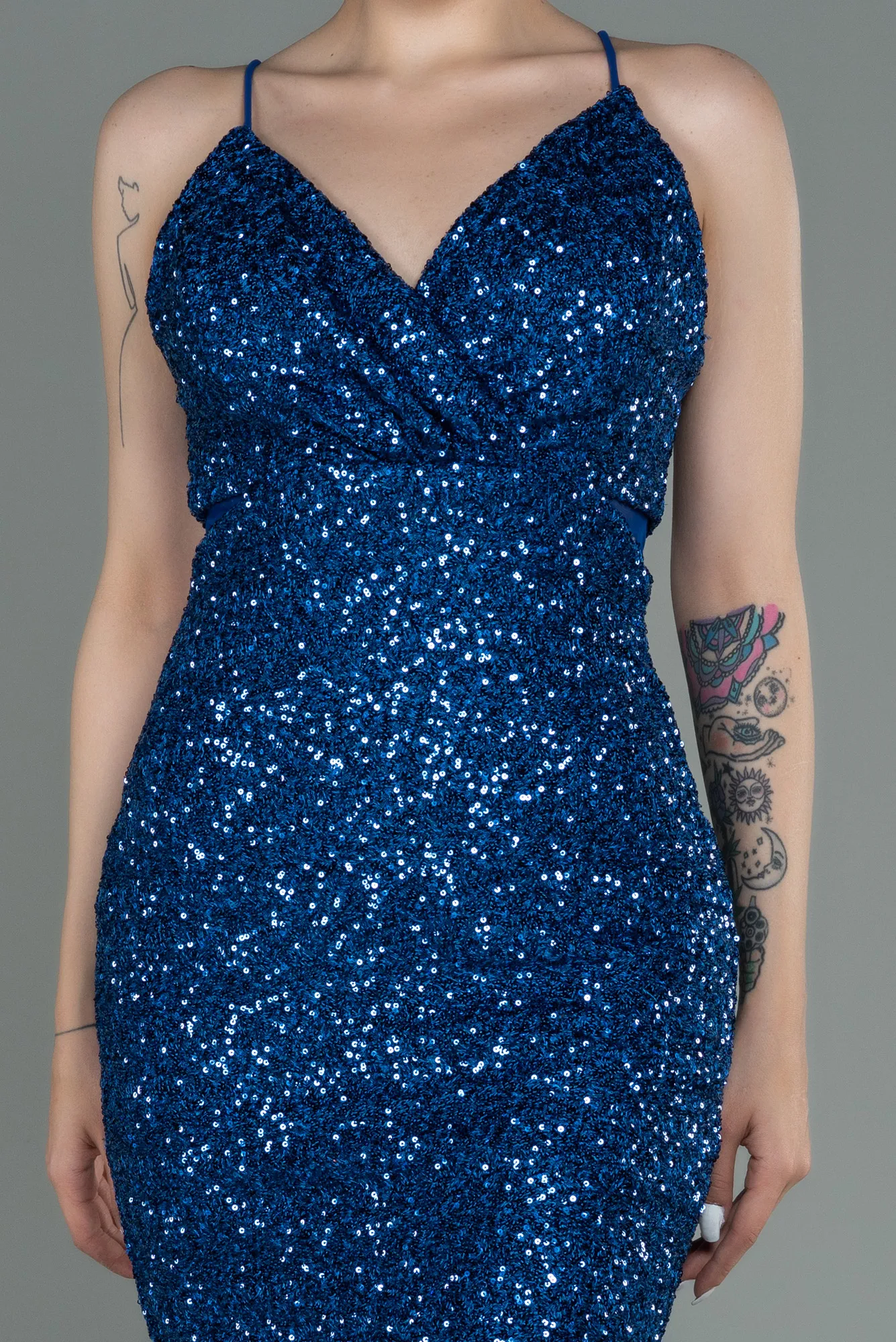 Sax Blue-Short Scaly Invitation Dress ABK1763