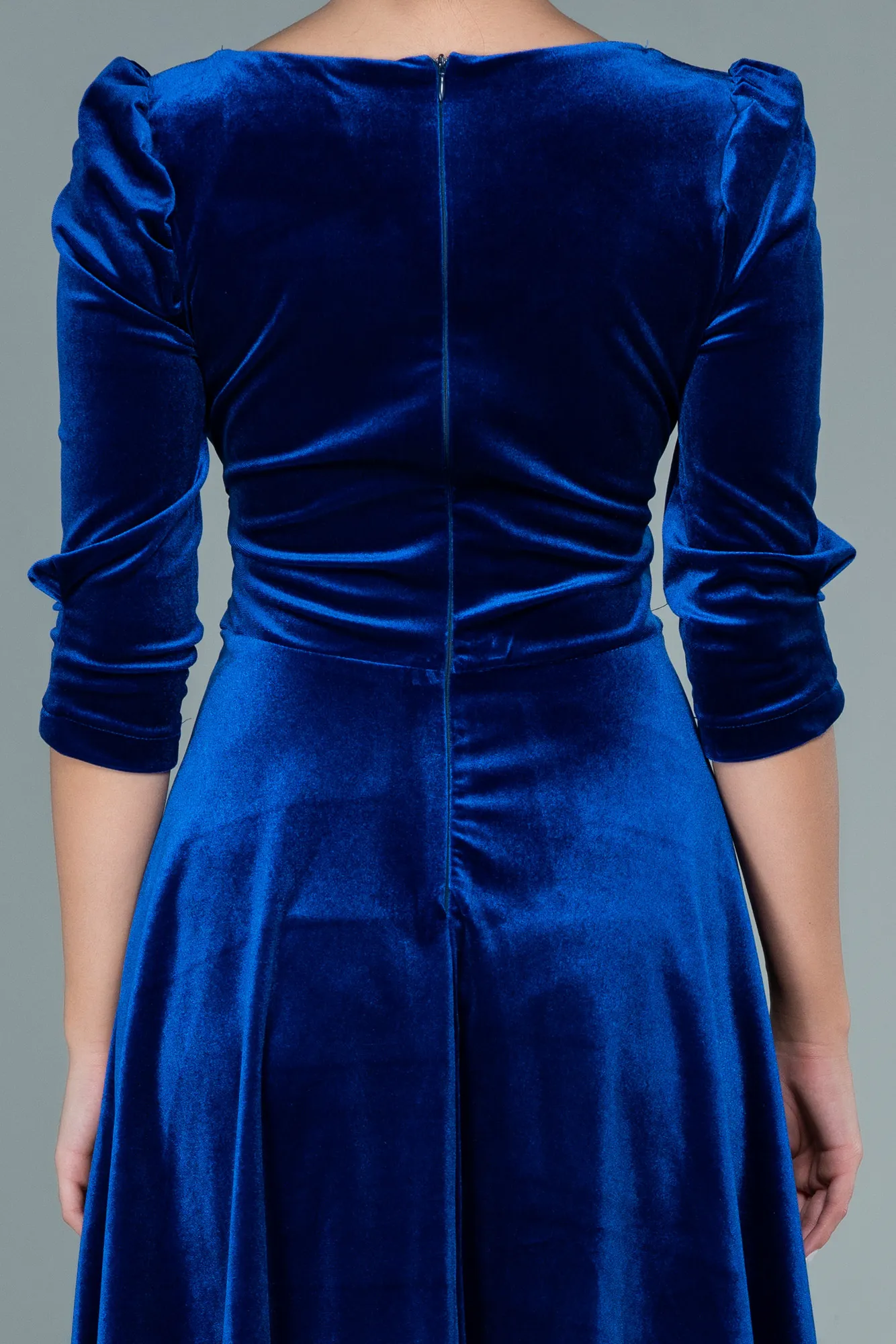Sax Blue-Short Velvet Invitation Dress ABK1514