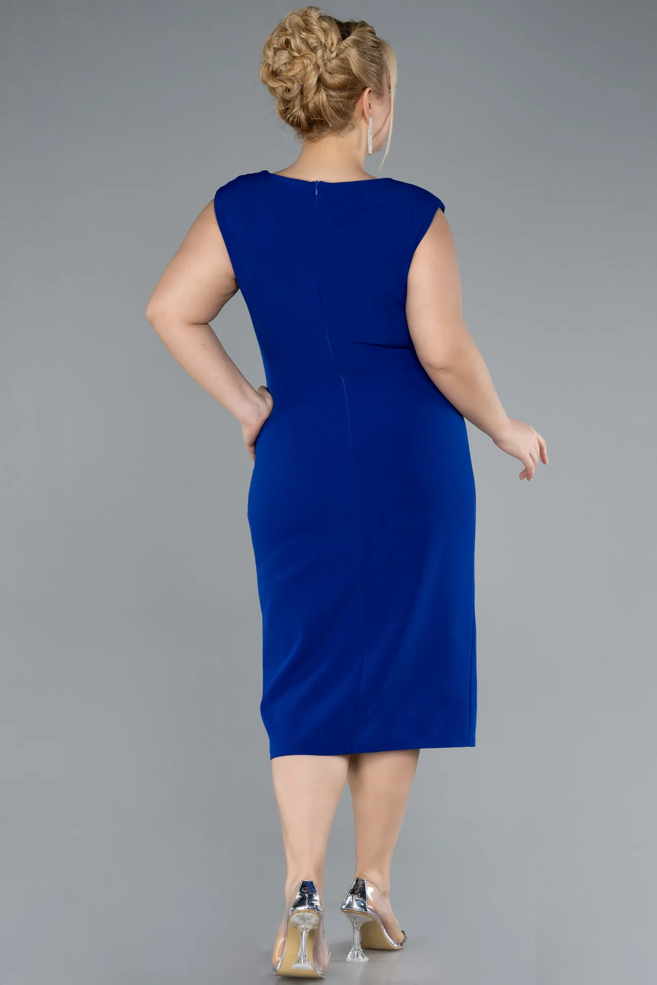 Sax Blue-Sleeveless Midi Plus Size Party Dress ABK2190
