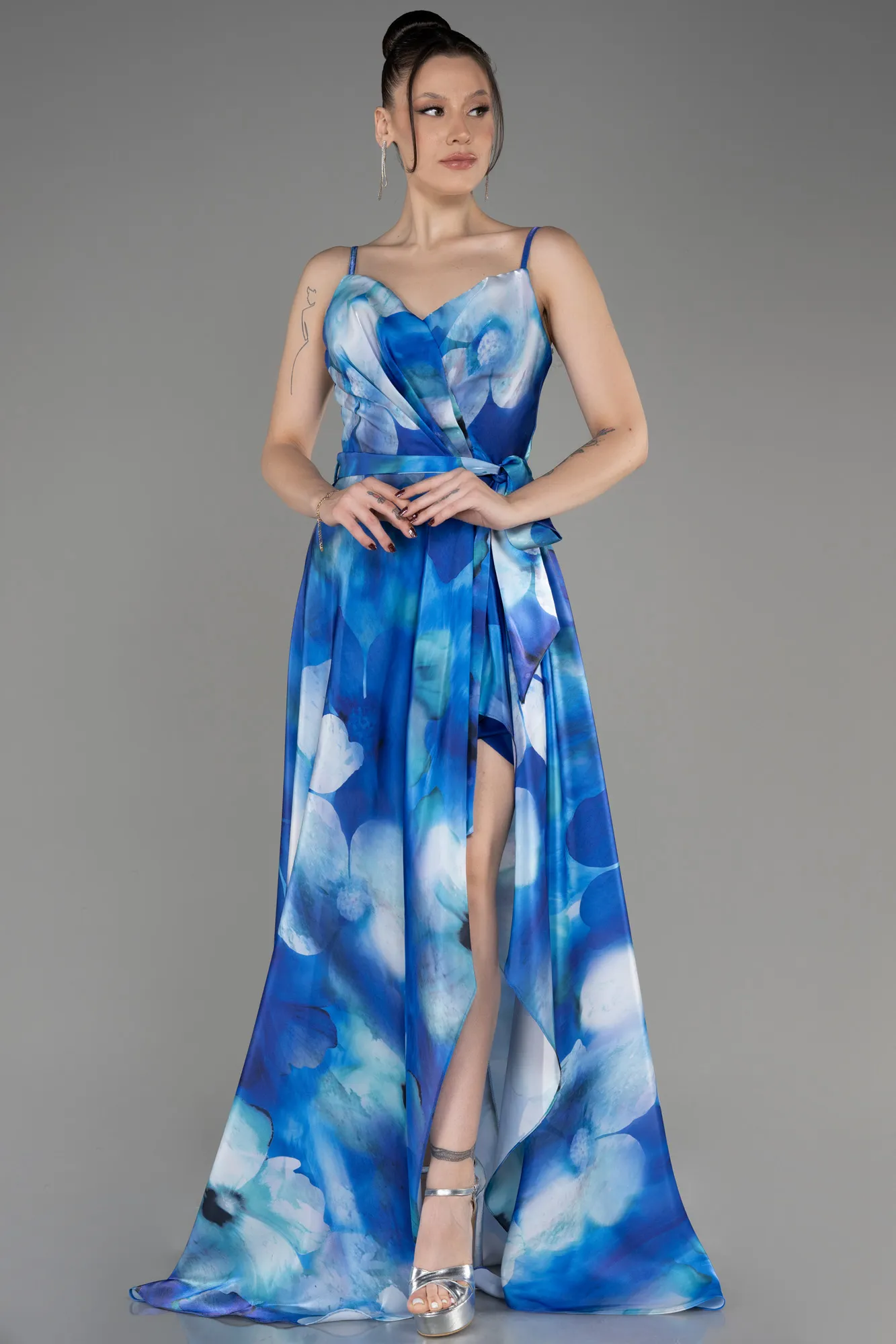 Sax Blue-Slit Long Prom Dress ABU3961
