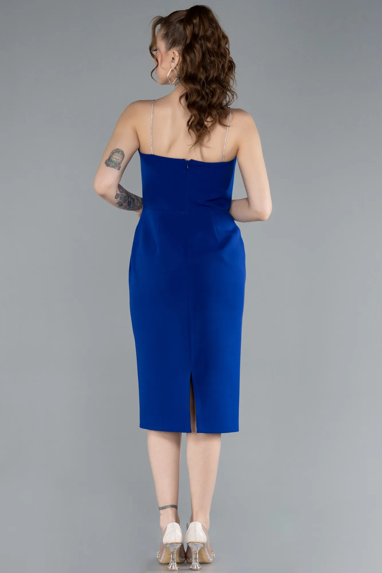 Sax Blue-Stone Strap Midi Cocktail Dress ABK2261