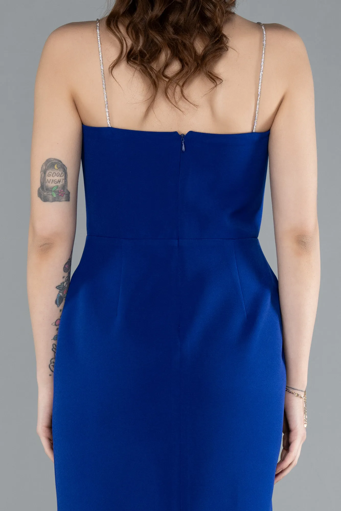 Sax Blue-Stone Strap Midi Cocktail Dress ABK2261