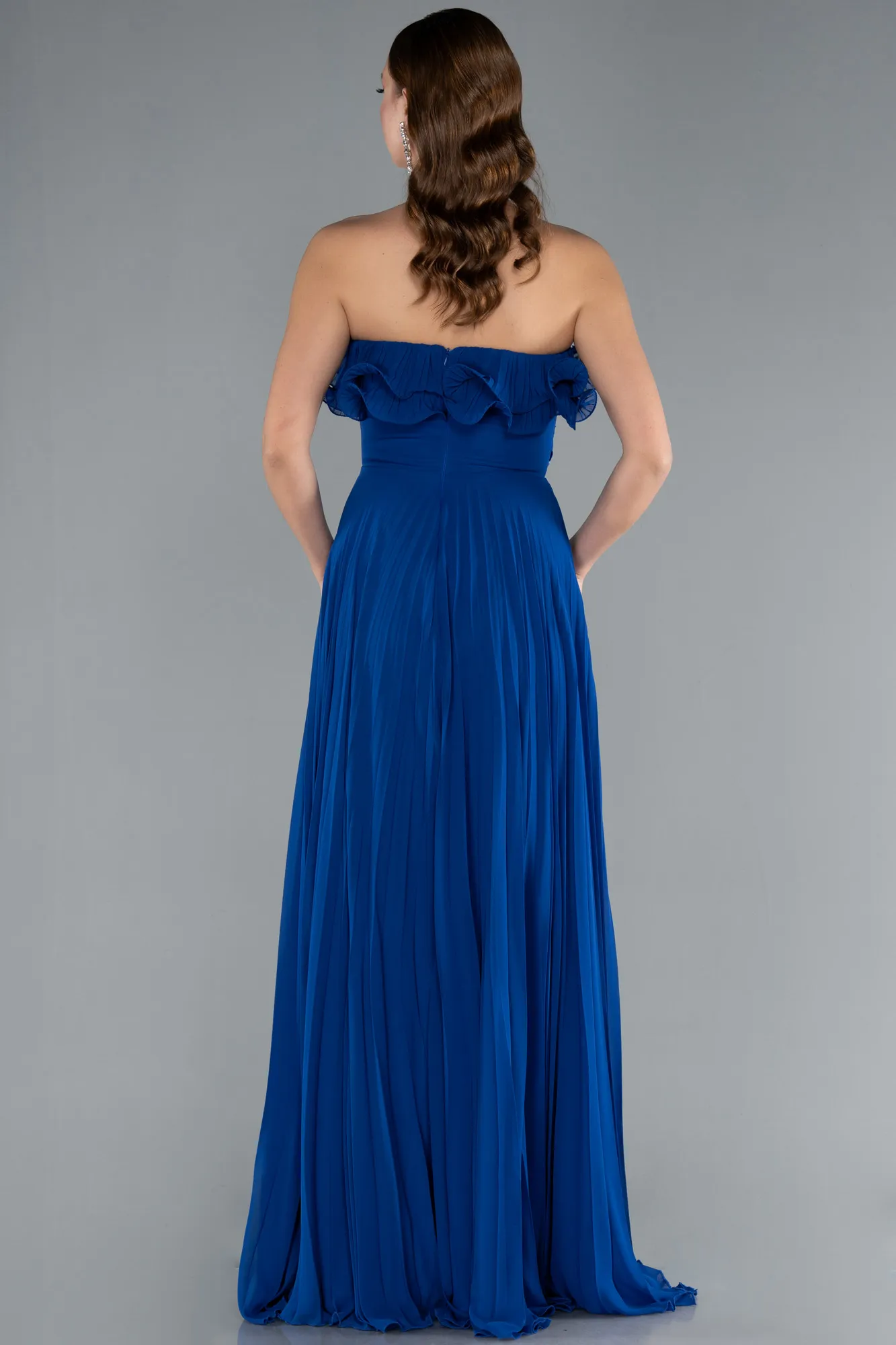 Sax Blue-Strapless Long Chiffon Prom Gown ABU4866