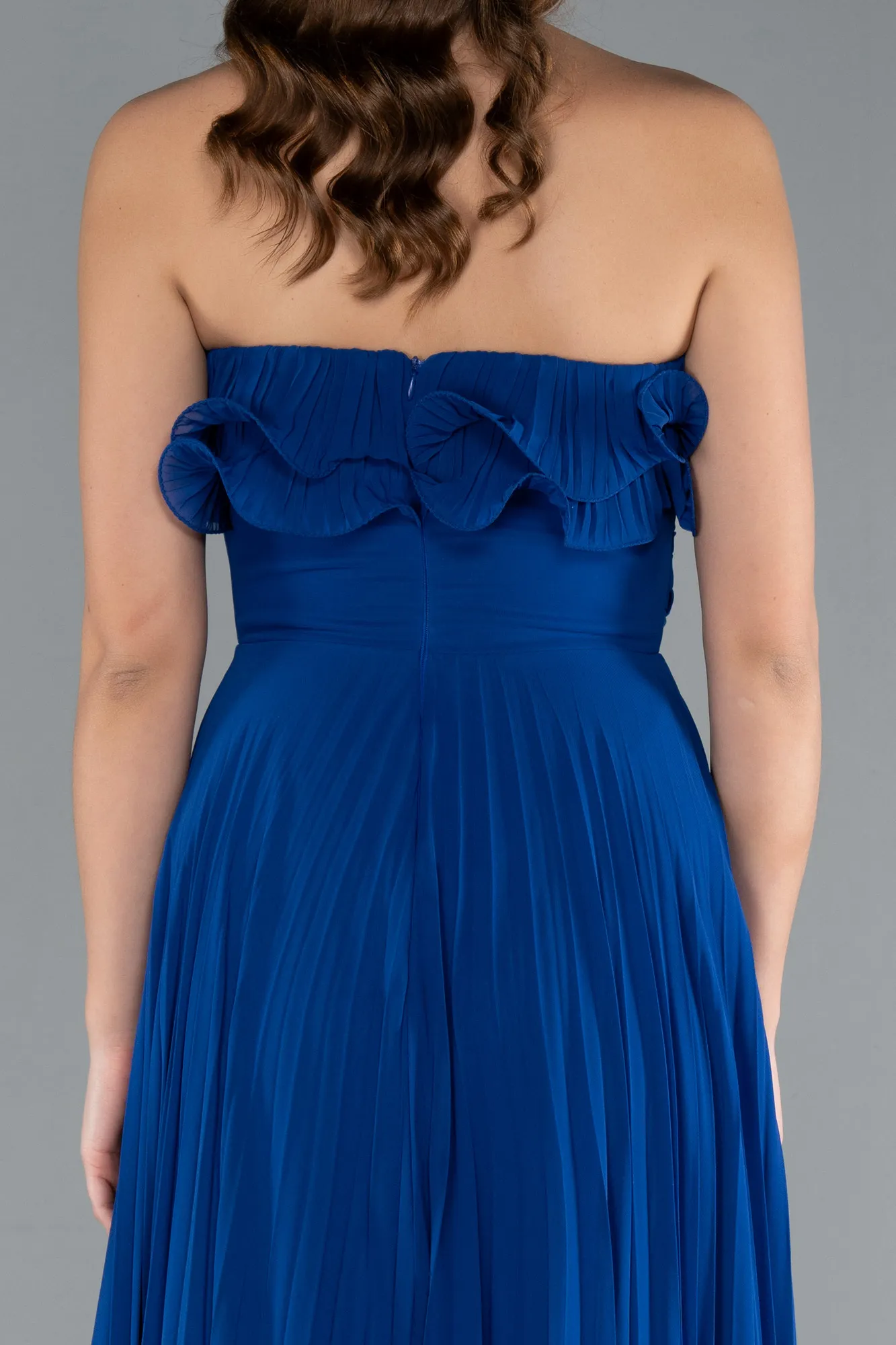 Sax Blue-Strapless Long Chiffon Prom Gown ABU4866