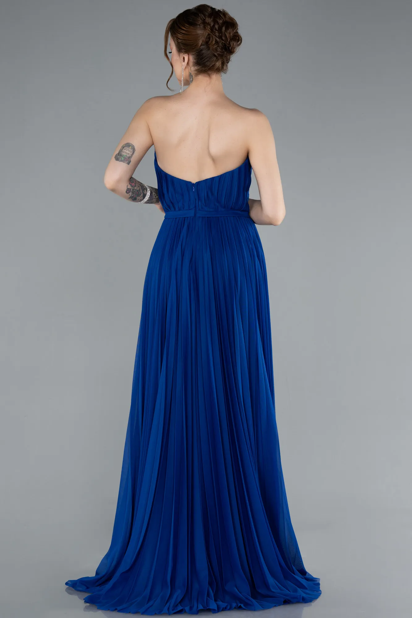 Sax Blue-Strapless Long Evening Dress ABU4813