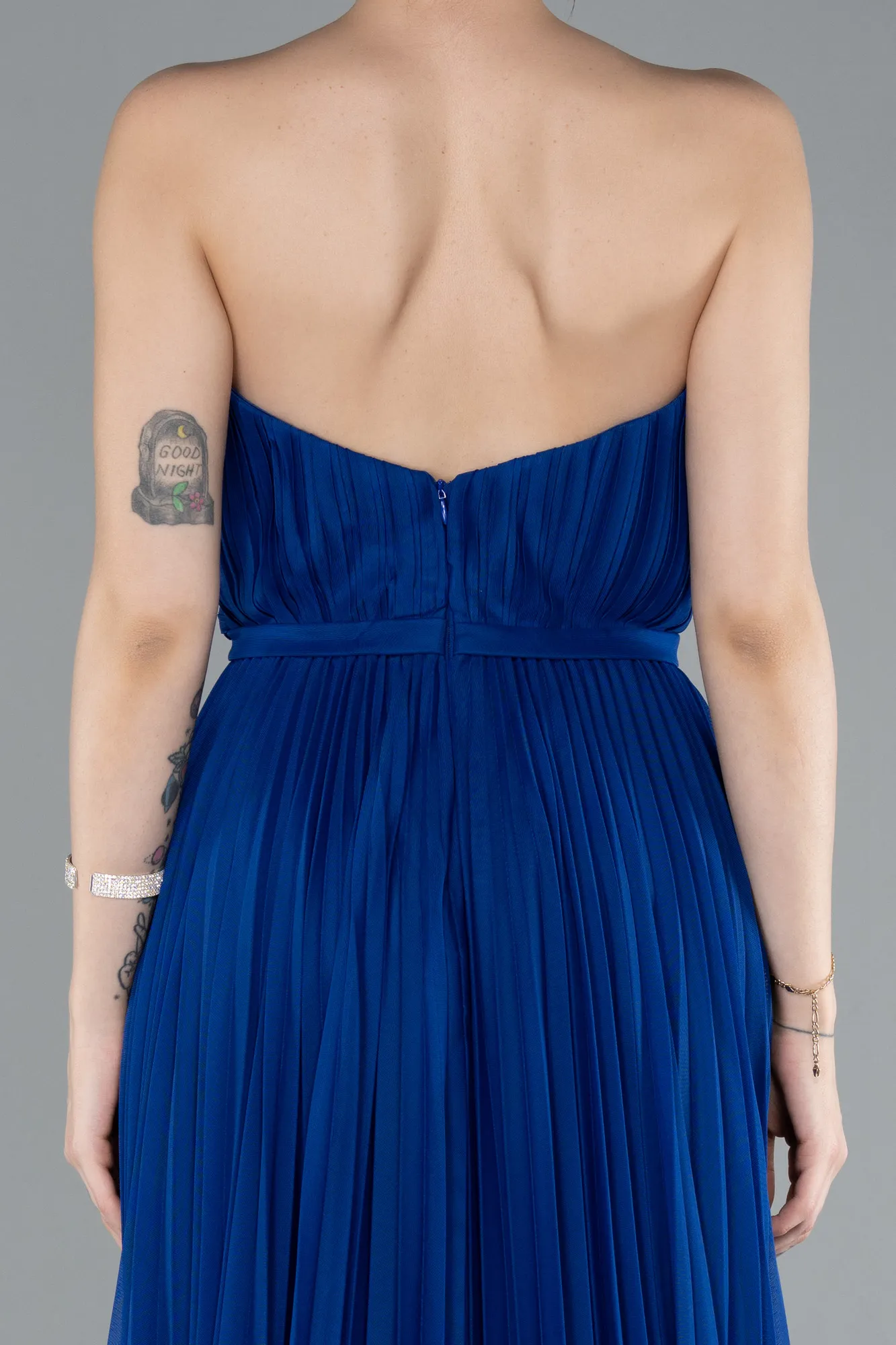 Sax Blue-Strapless Long Evening Dress ABU4813