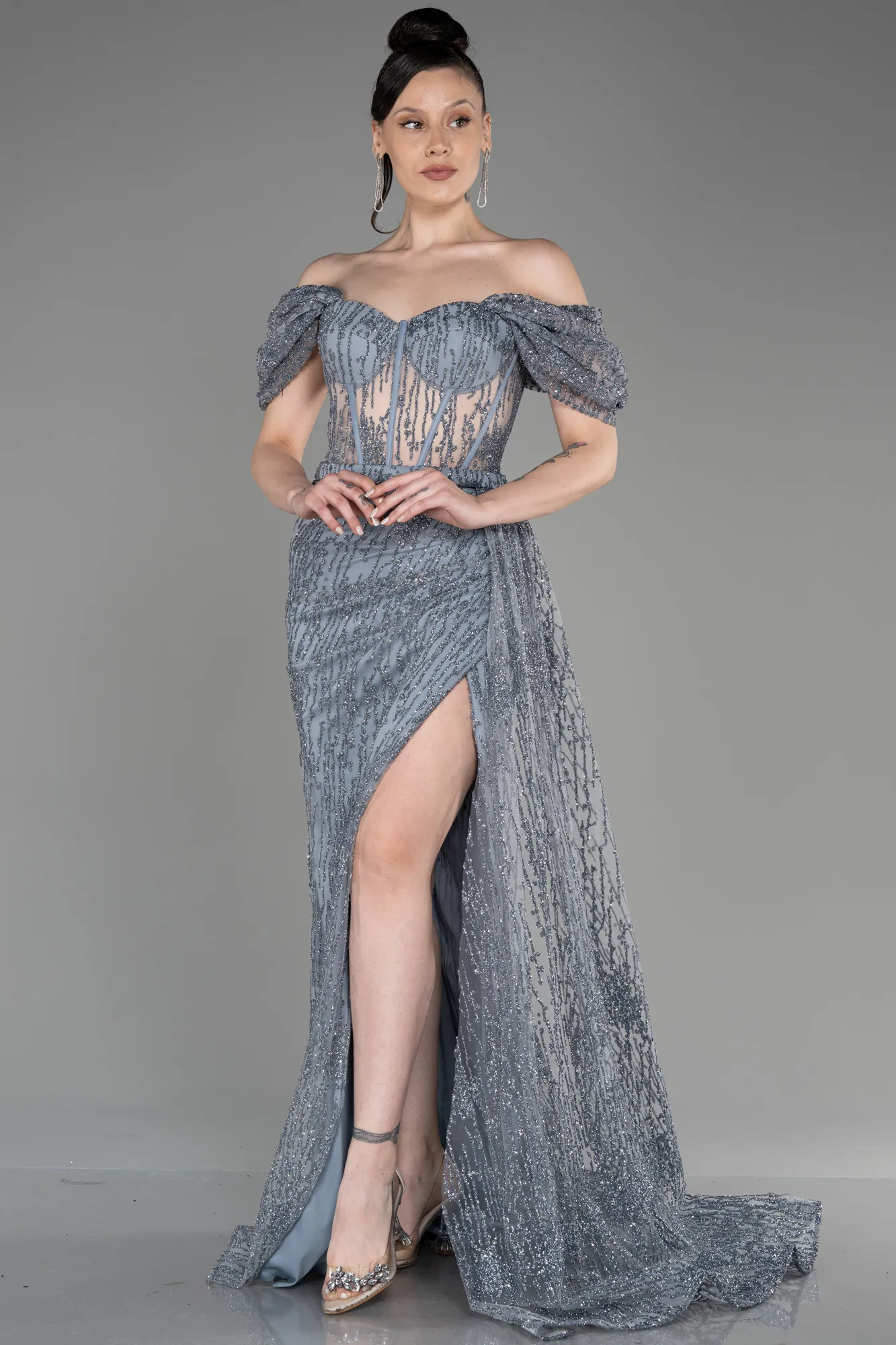 Silver-Long Evening Dress ABU2706