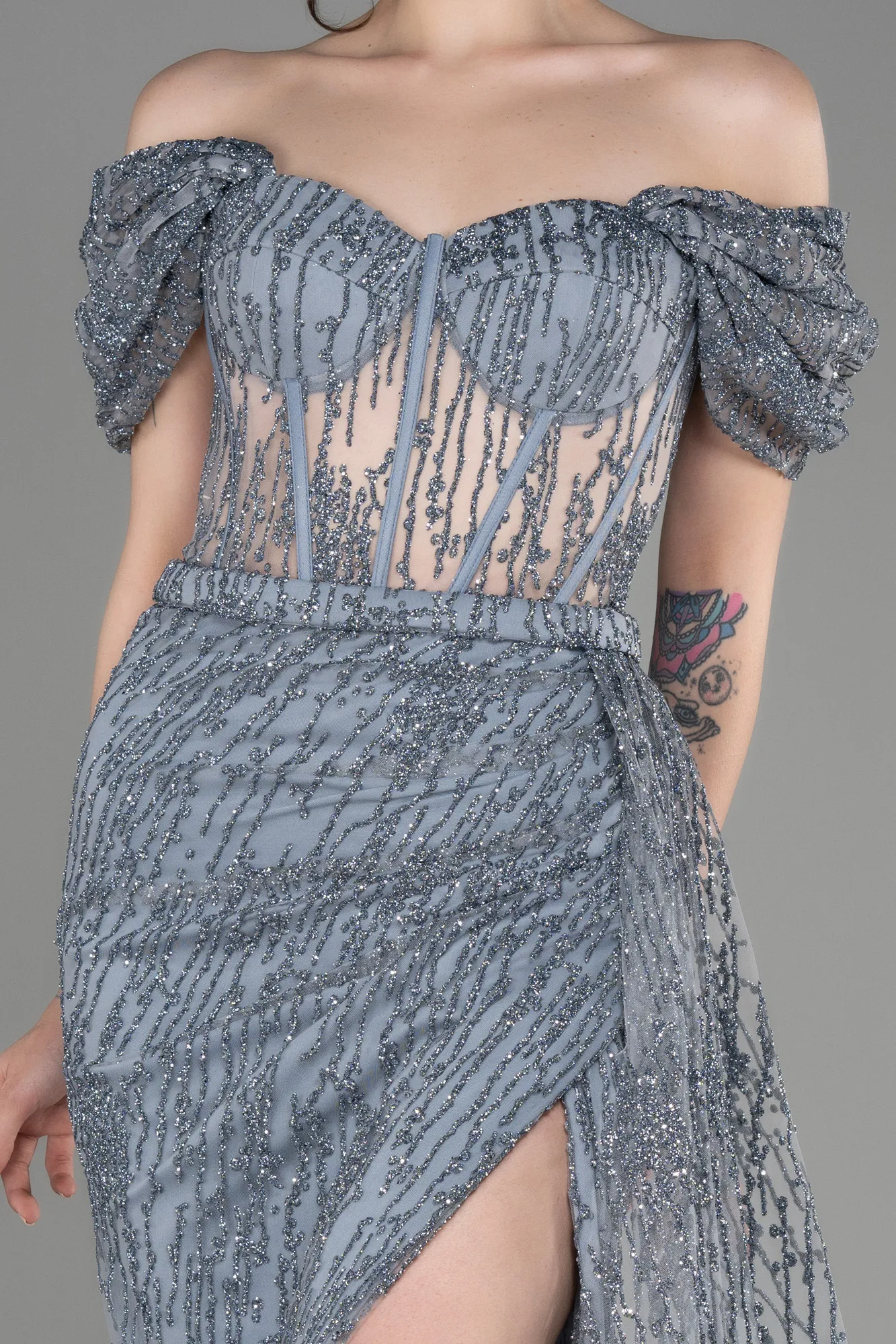 Silver-Long Evening Dress ABU2706