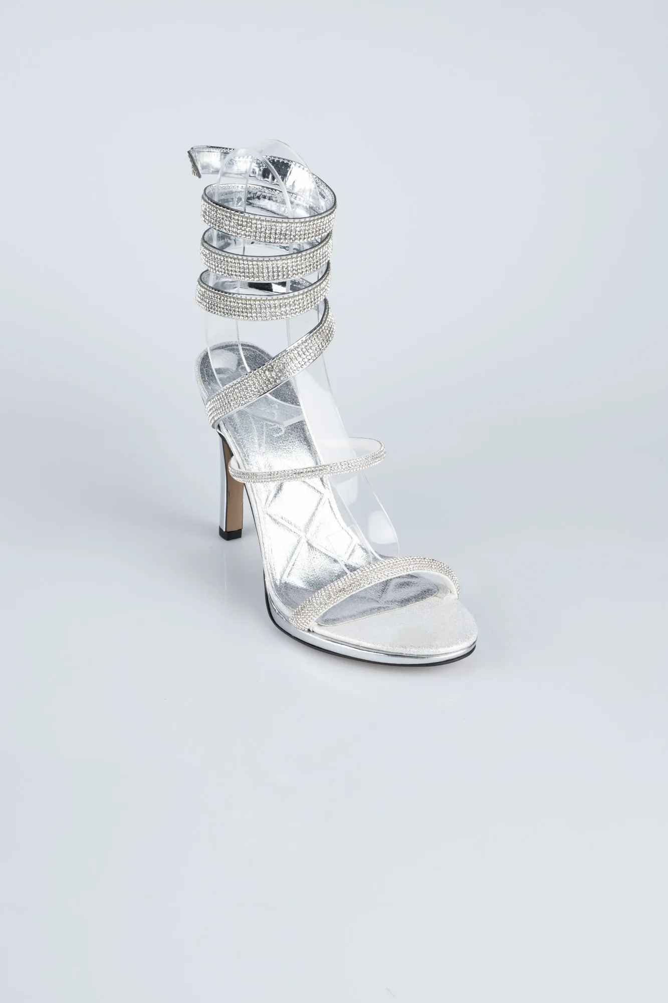 Silver-Plaster Fabric Evening Shoe AB1129
