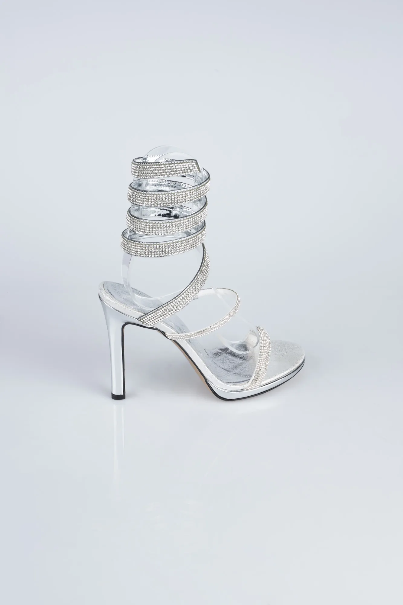 Silver-Plaster Fabric Evening Shoe AB1129