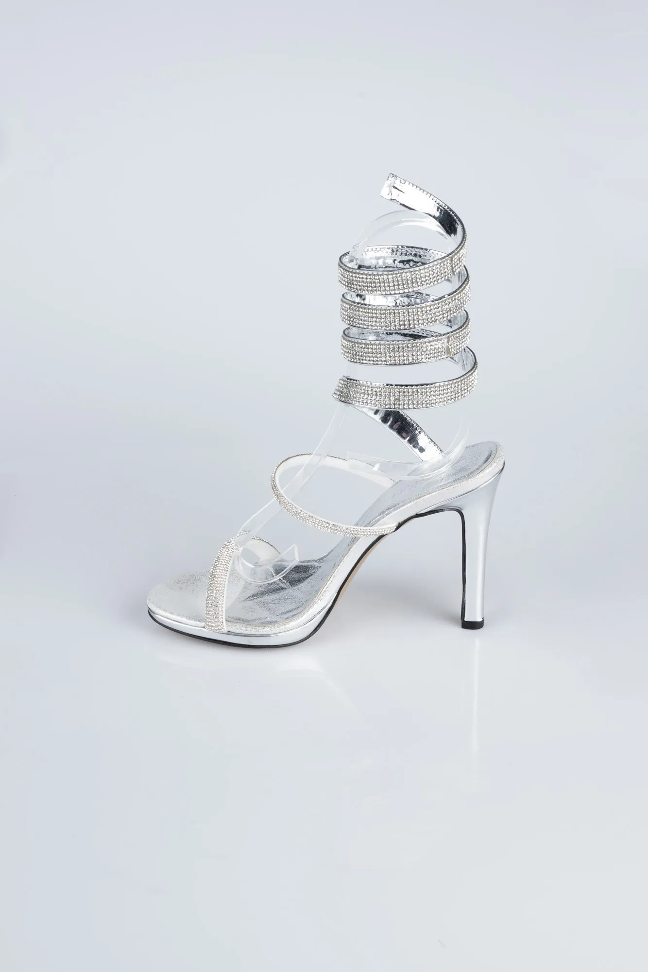 Silver-Plaster Fabric Evening Shoe AB1129