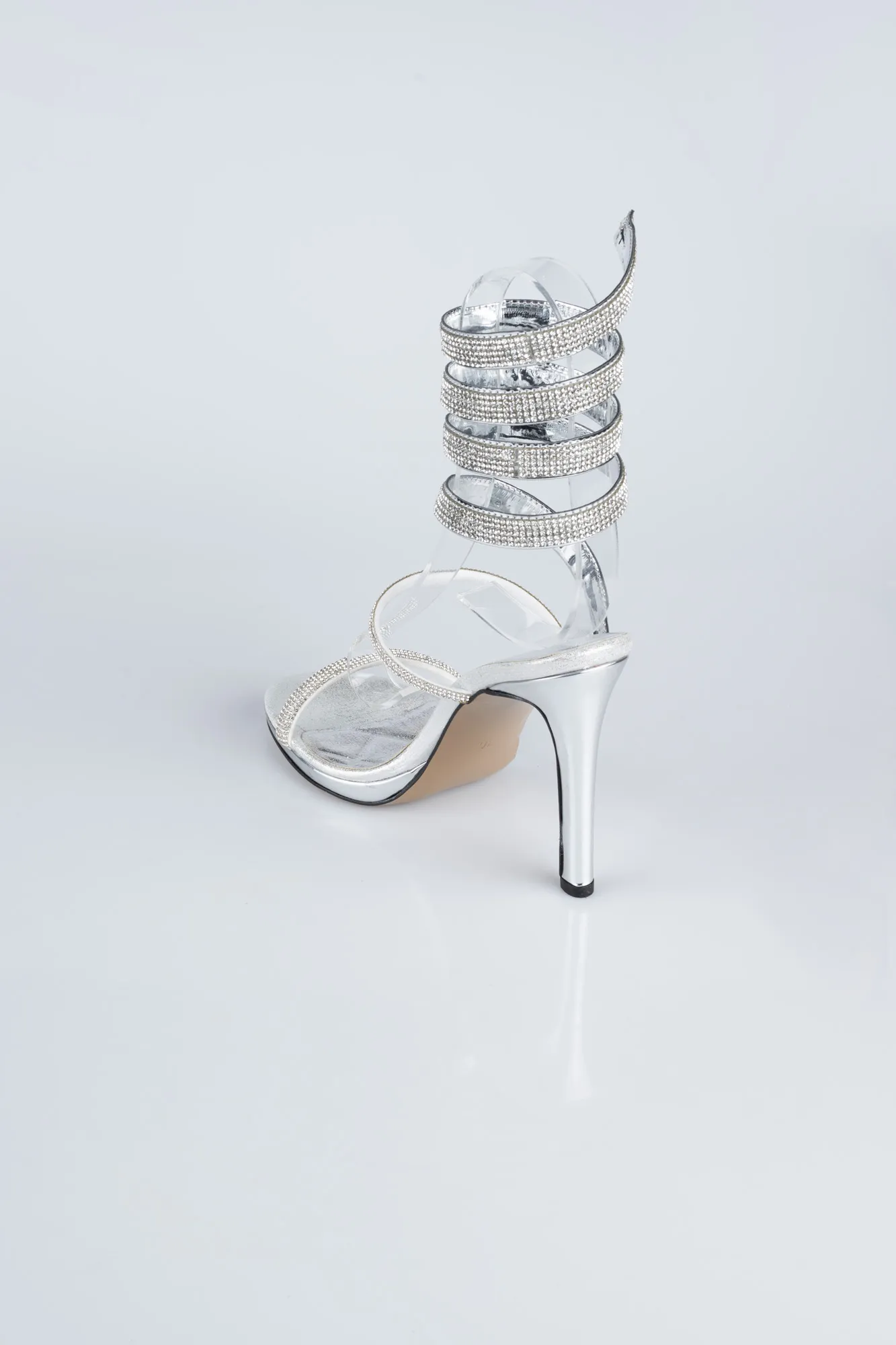 Silver-Plaster Fabric Evening Shoe AB1129