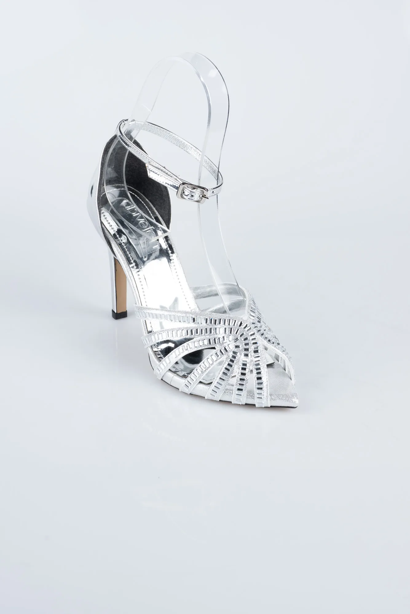 Silver-Plaster Fabric Evening Shoe AB1132