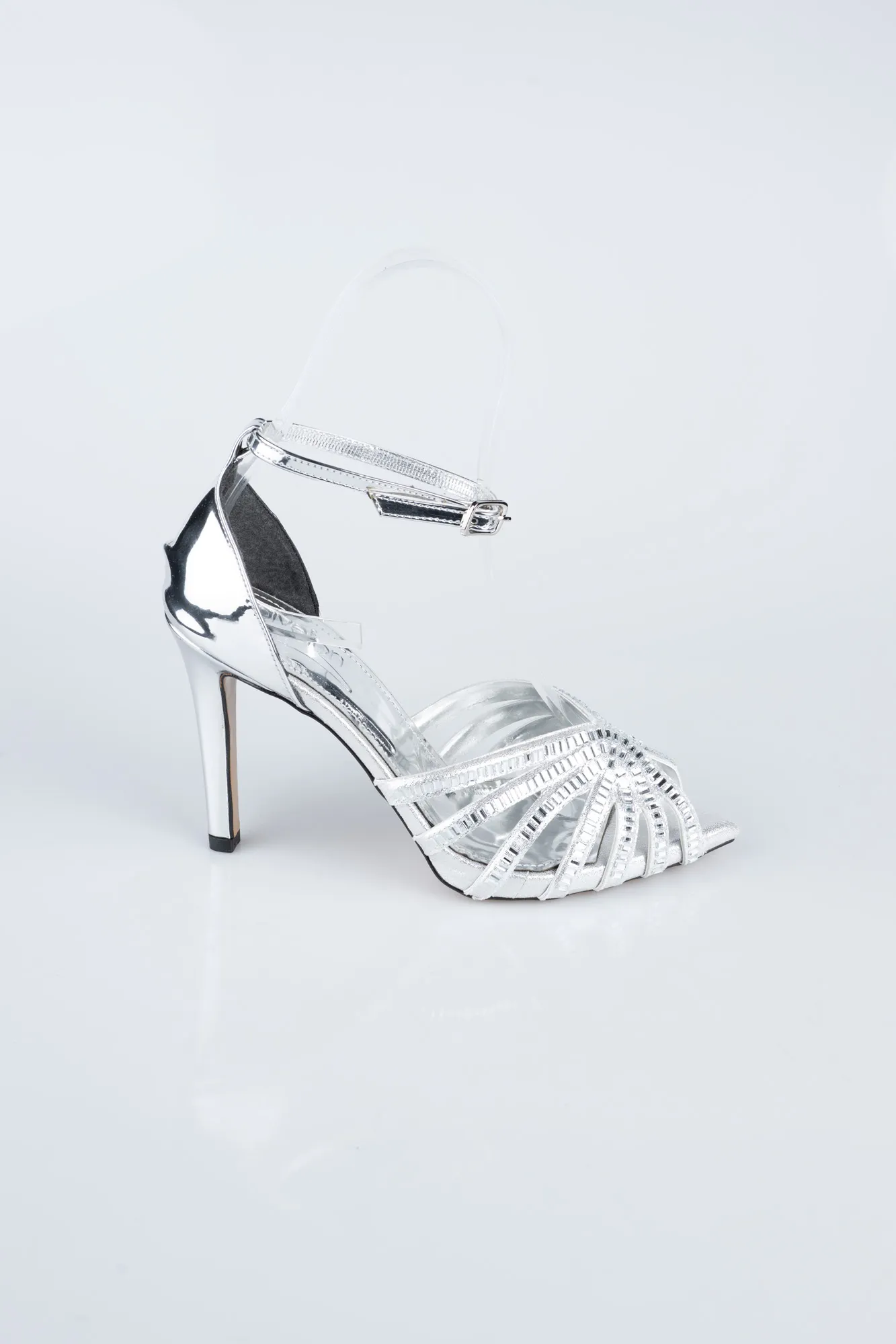 Silver-Plaster Fabric Evening Shoe AB1132
