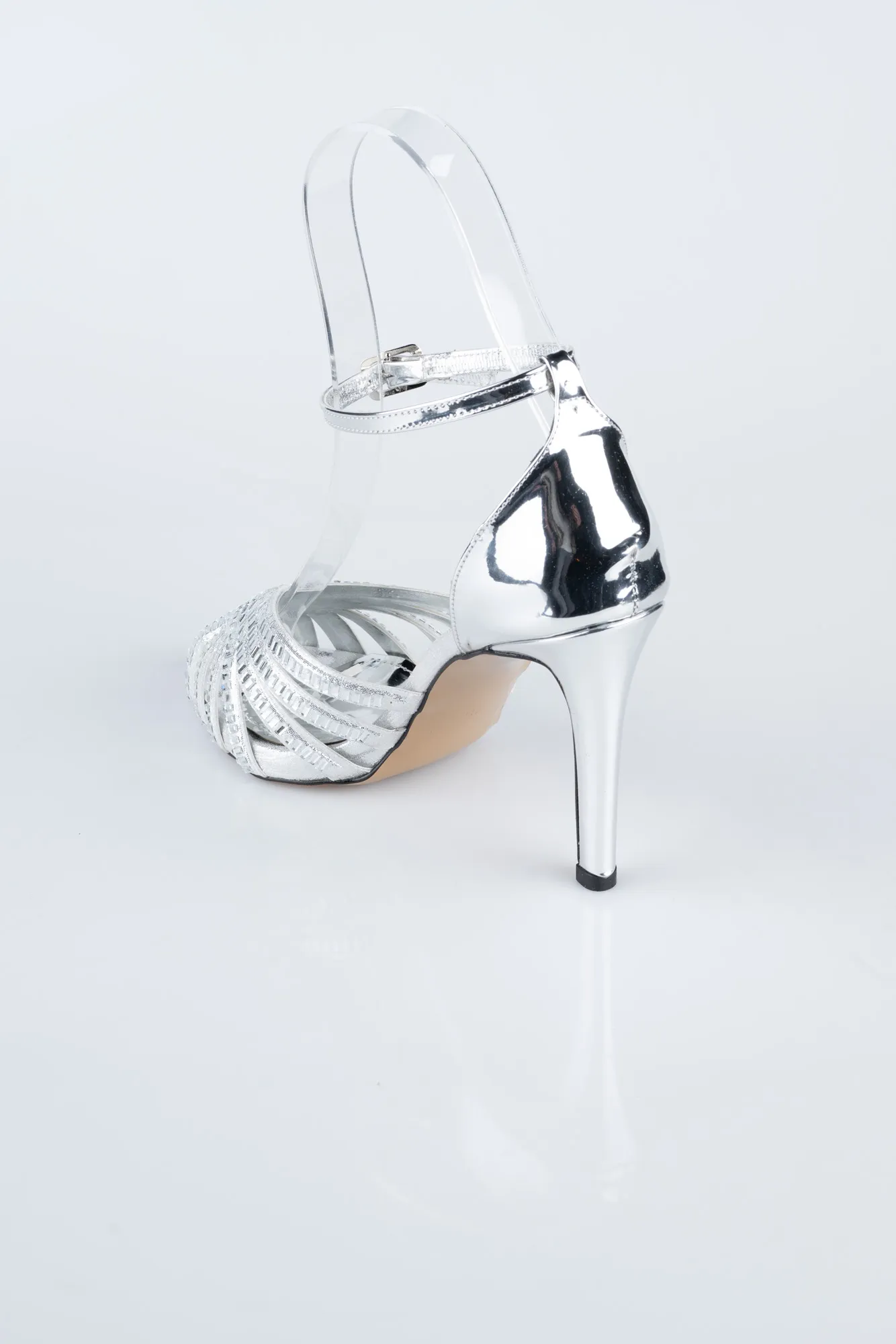 Silver-Plaster Fabric Evening Shoe AB1132