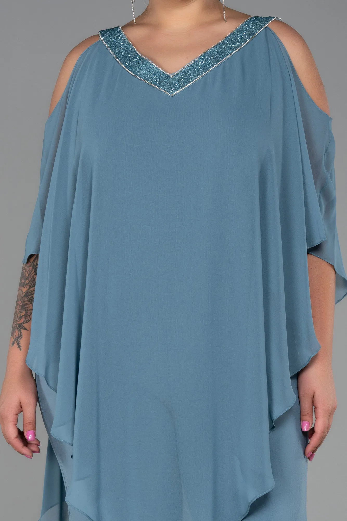 Turquoise-Chiffon Plus Size Evening Dress ABT096