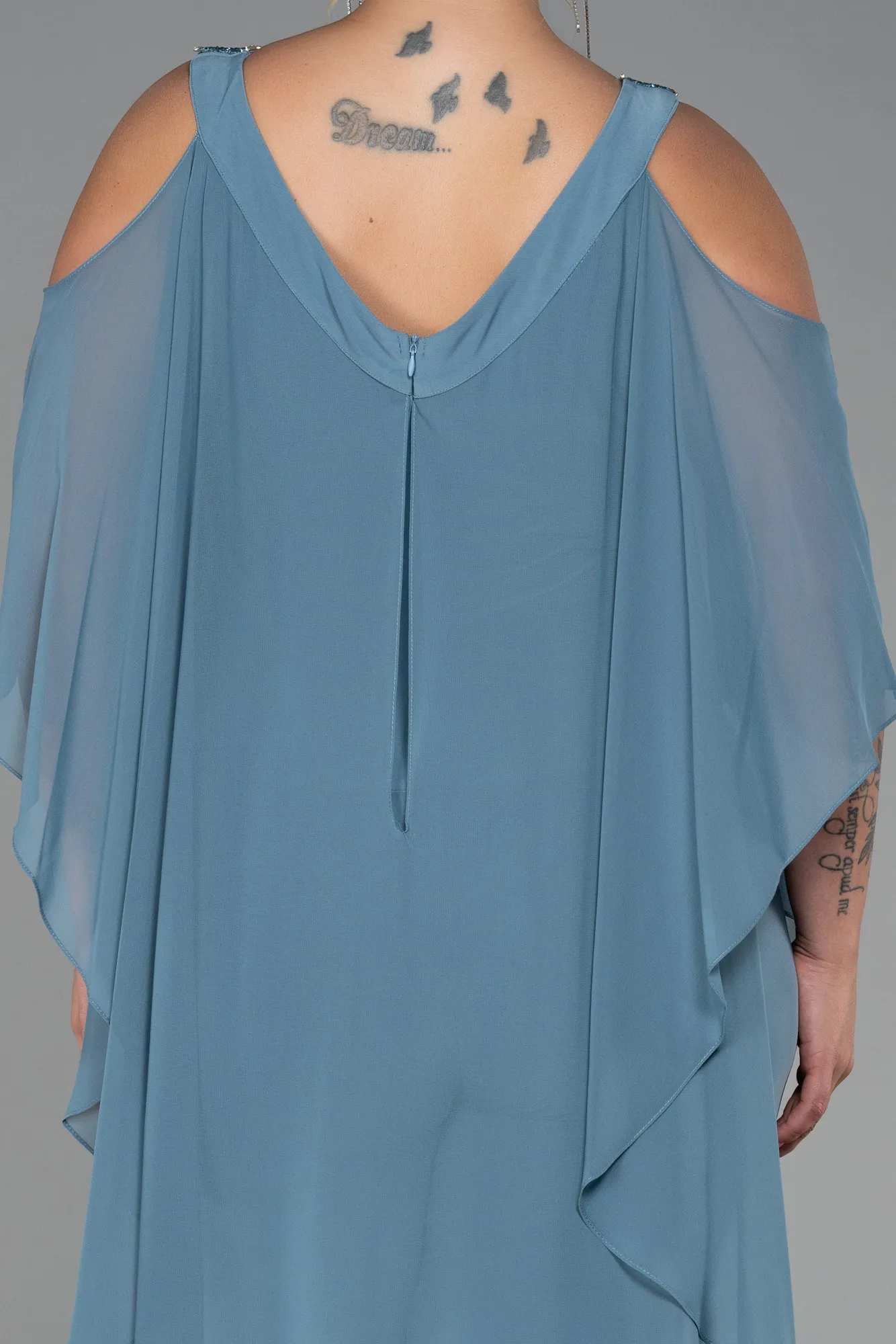 Turquoise-Chiffon Plus Size Evening Dress ABT096
