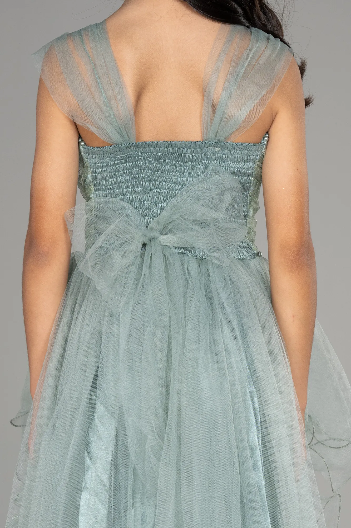 Turquoise-Front Short Back Long Girl Dress ABO105