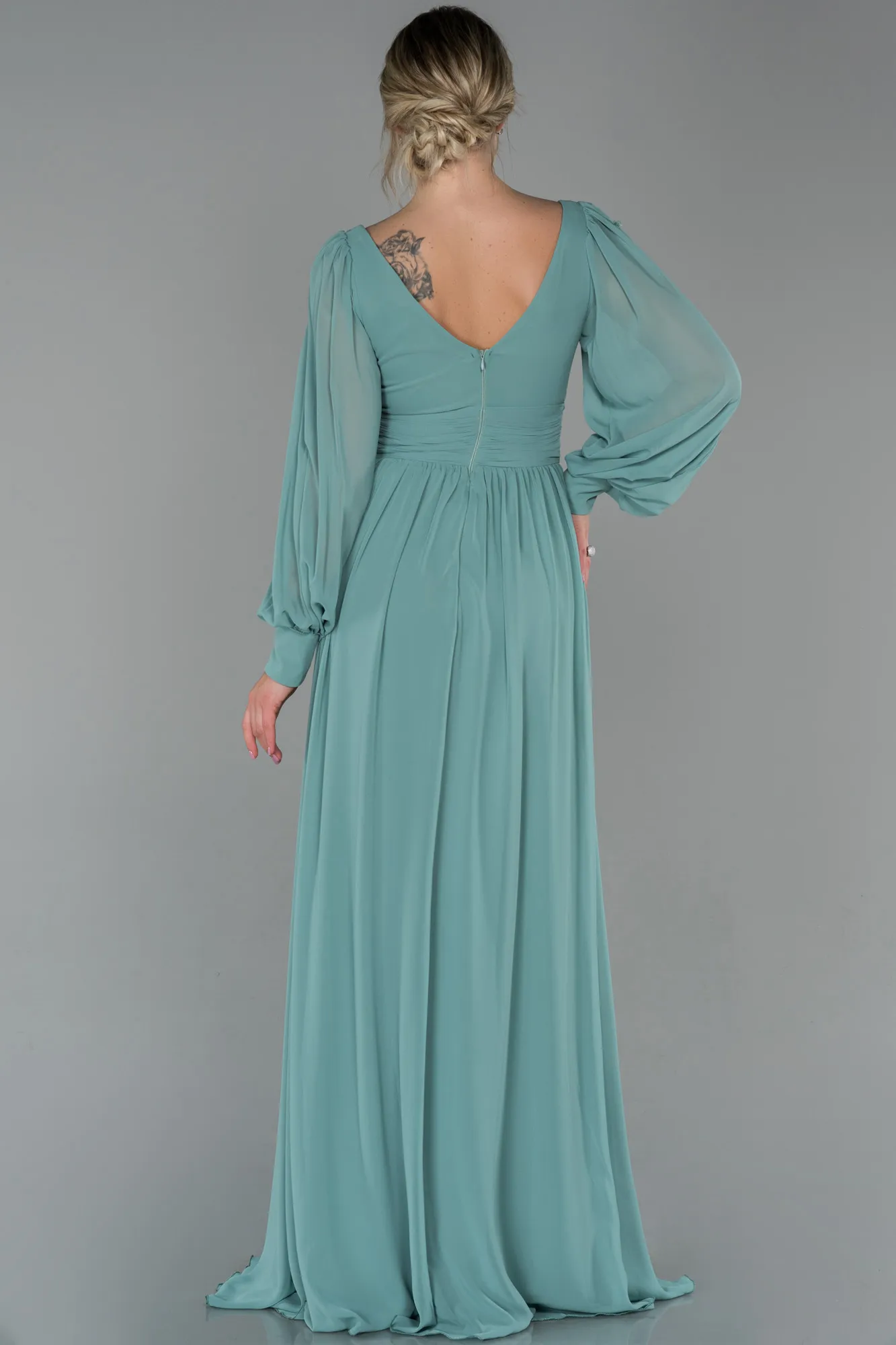 Turquoise-Long Chiffon Evening Dress ABU1702