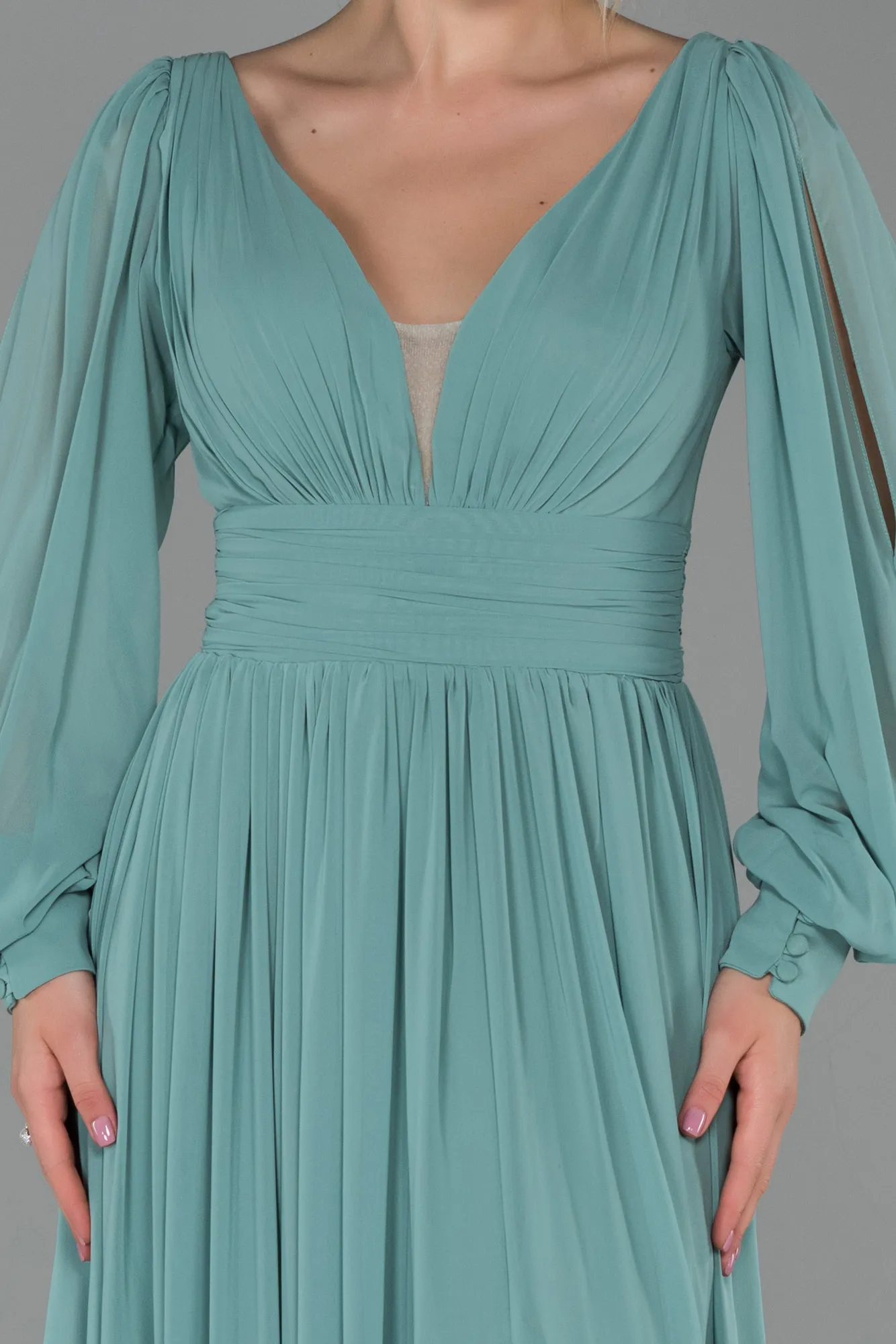 Turquoise-Long Chiffon Evening Dress ABU1702