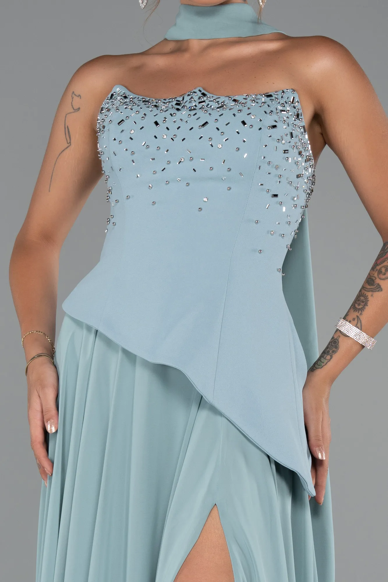 Turquoise-Long Chiffon Evening Dress ABU5280