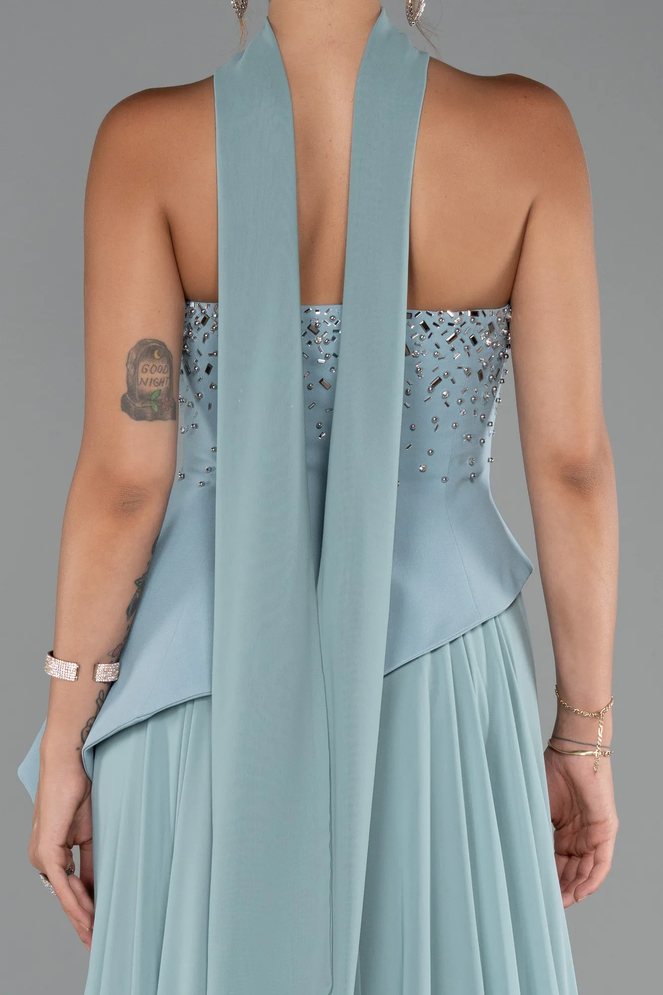 Turquoise-Long Chiffon Evening Dress ABU5280