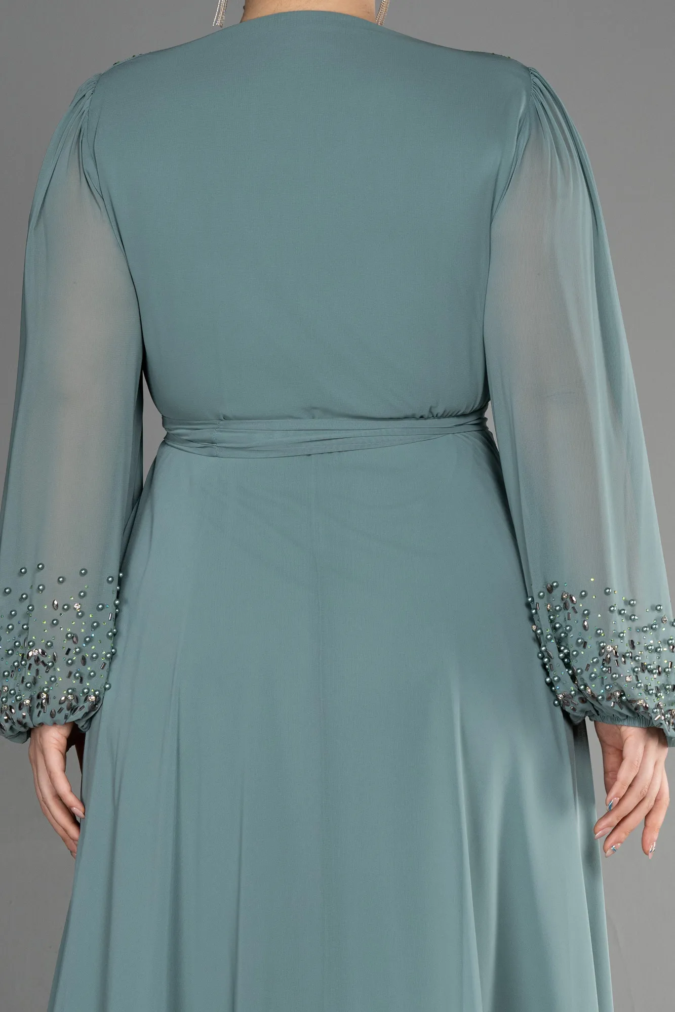 Turquoise-Long Chiffon Plus Size Evening Dress ABU3075