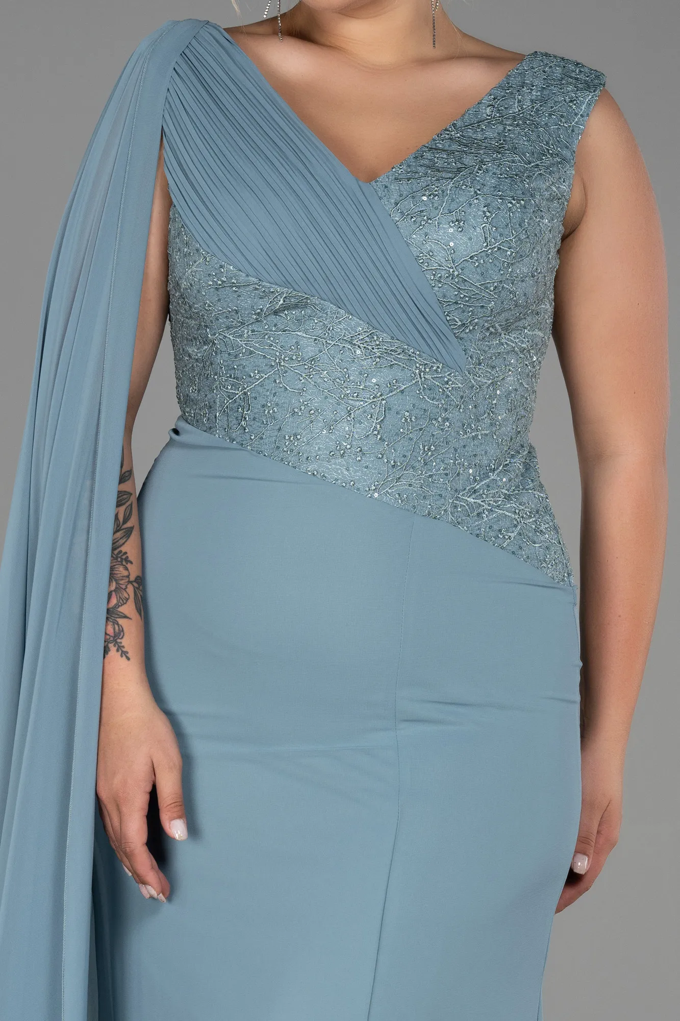 Turquoise-Long Chiffon Plus Size Evening Dress ABU3288