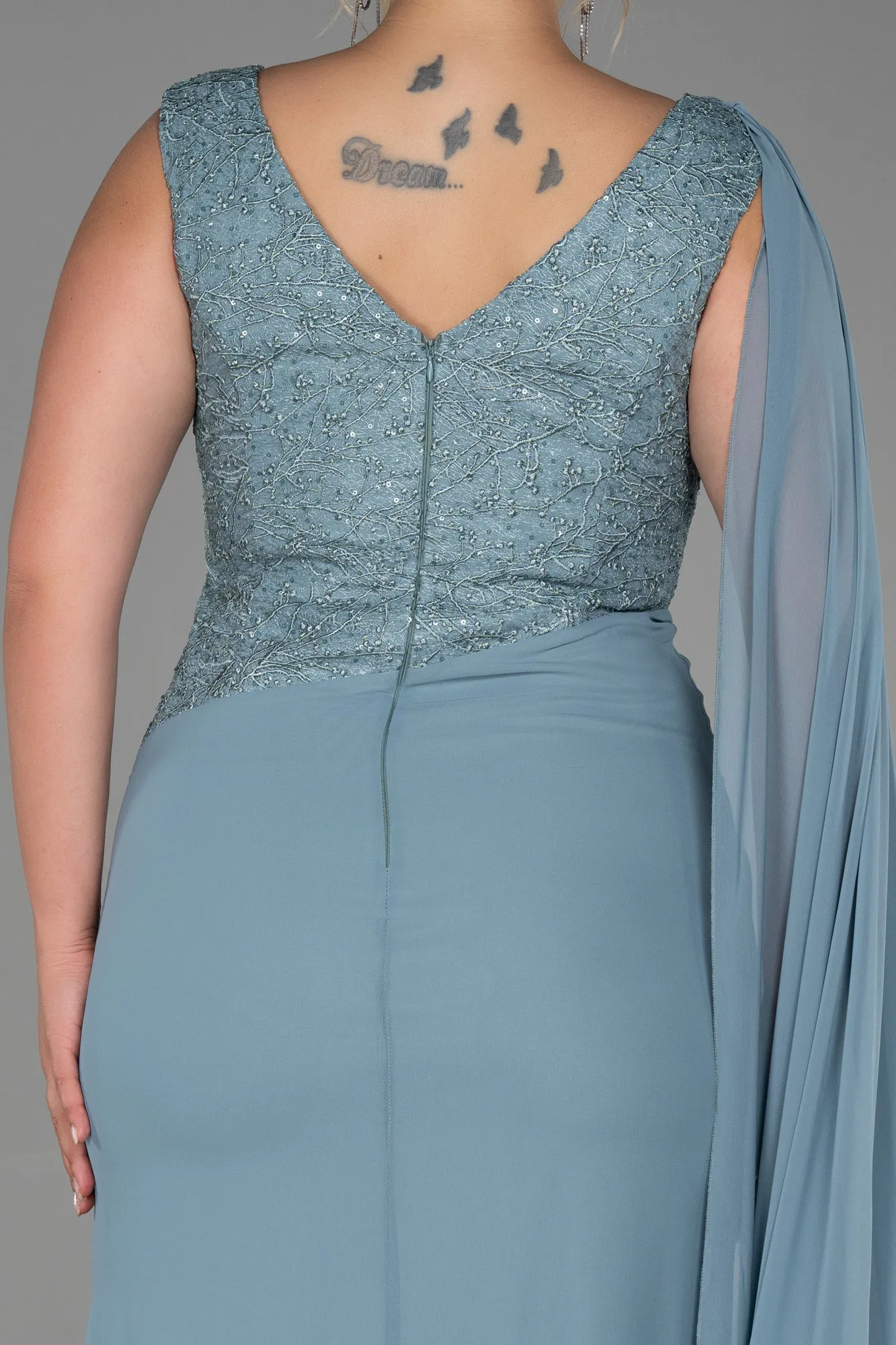 Turquoise-Long Chiffon Plus Size Evening Dress ABU3288