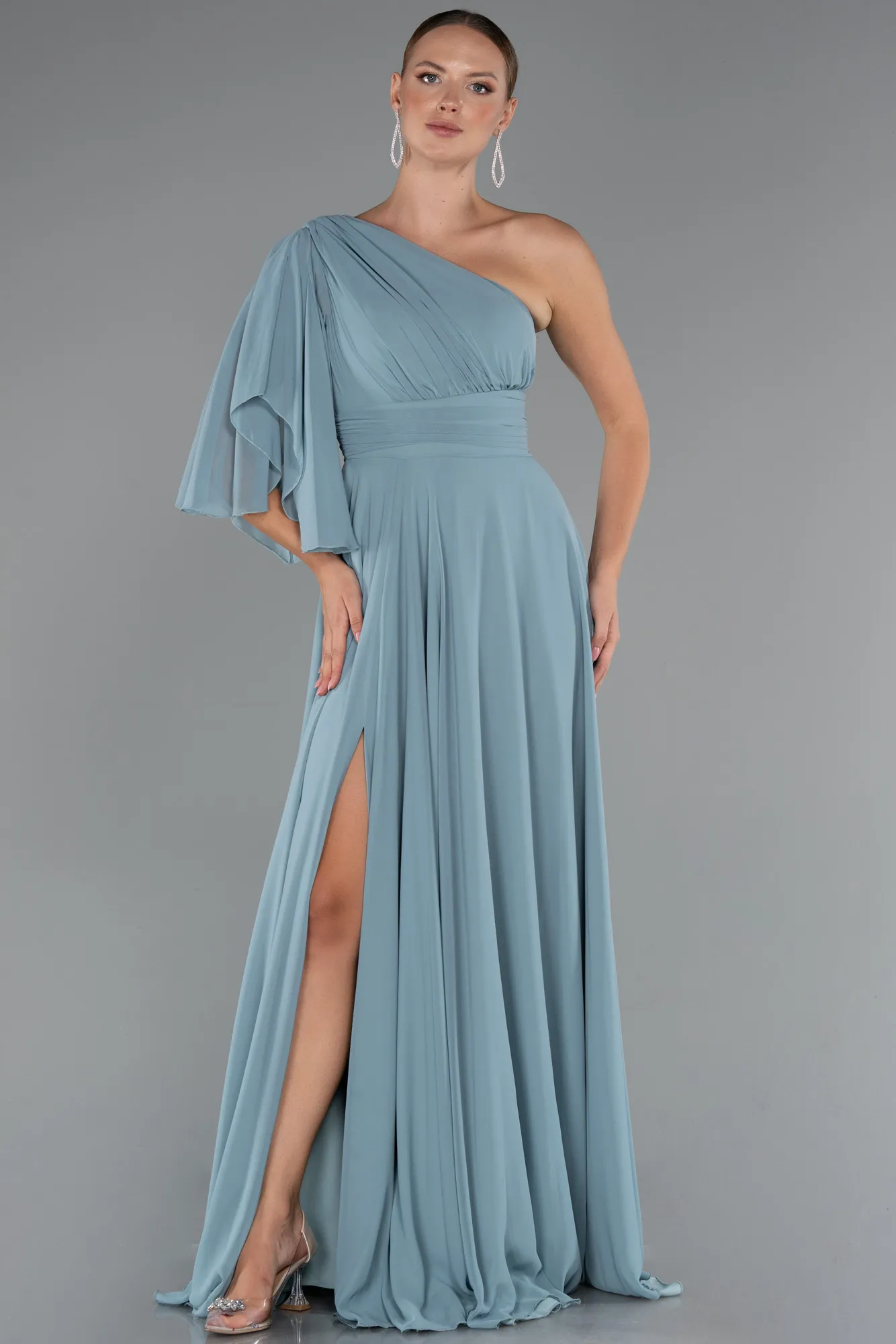 Turquoise-Long Chiffon Prom Gown ABU5259