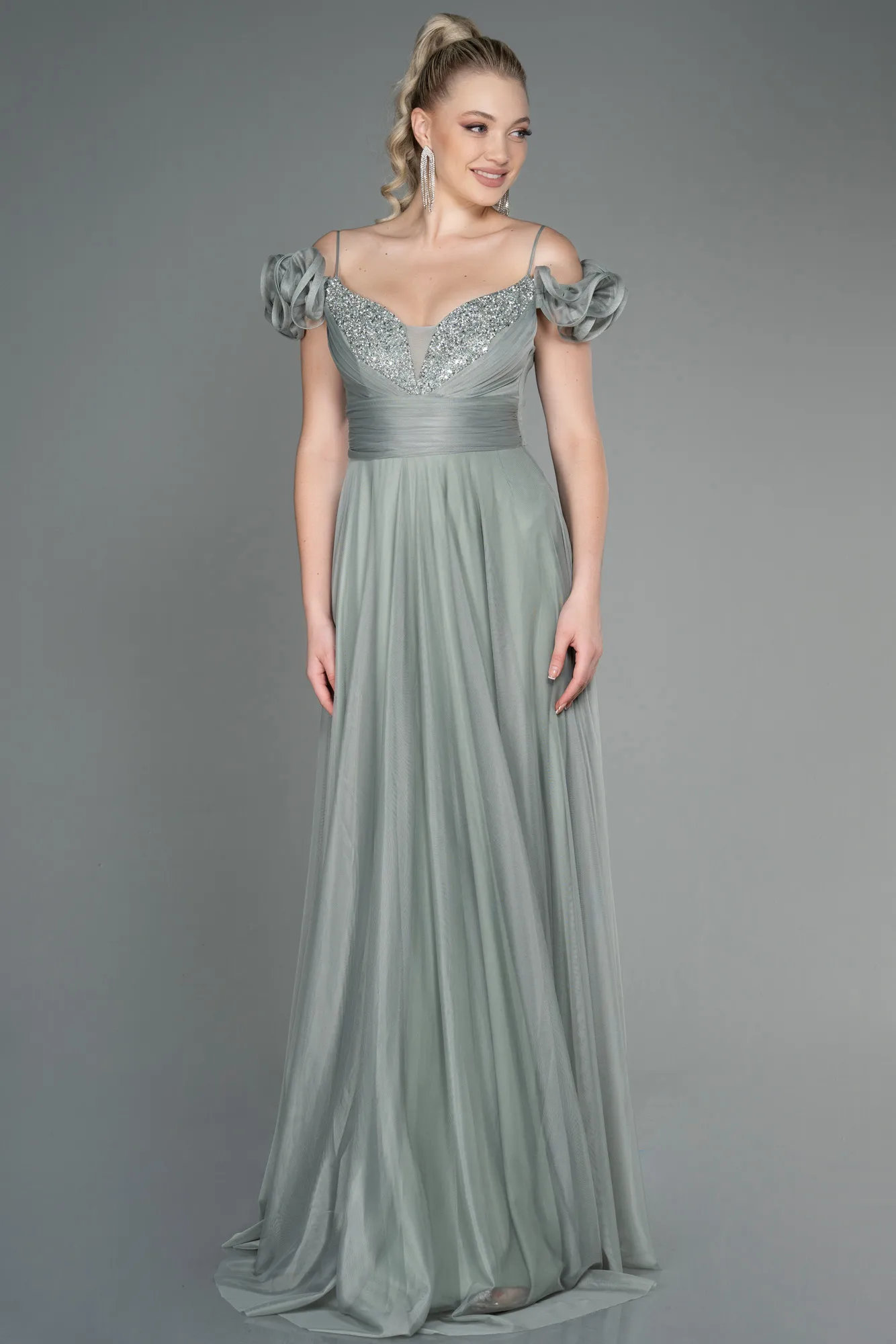 Turquoise-Long Evening Dress ABU3272