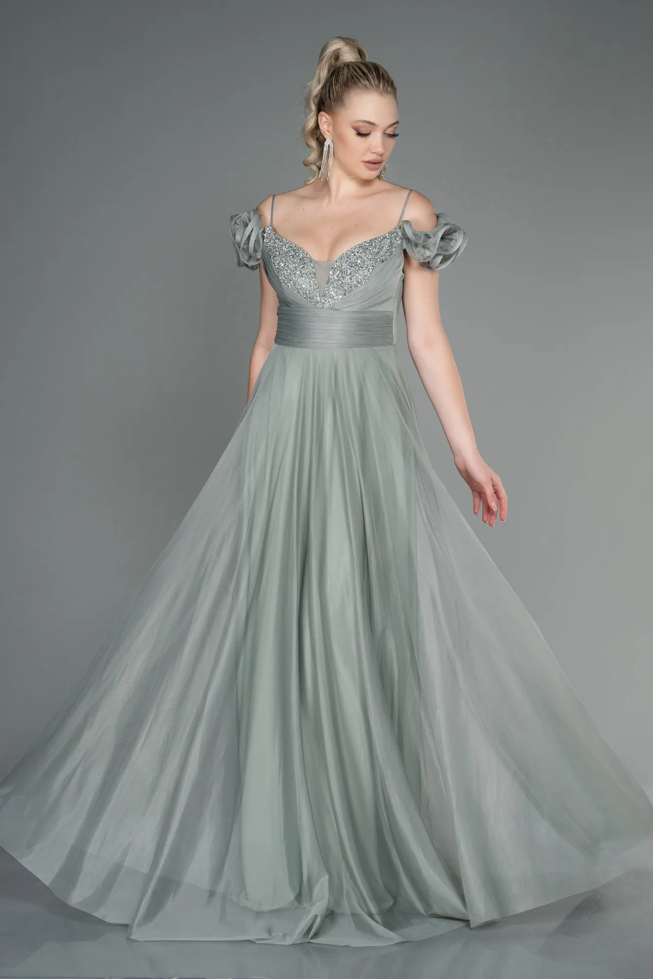 Turquoise-Long Evening Dress ABU3272