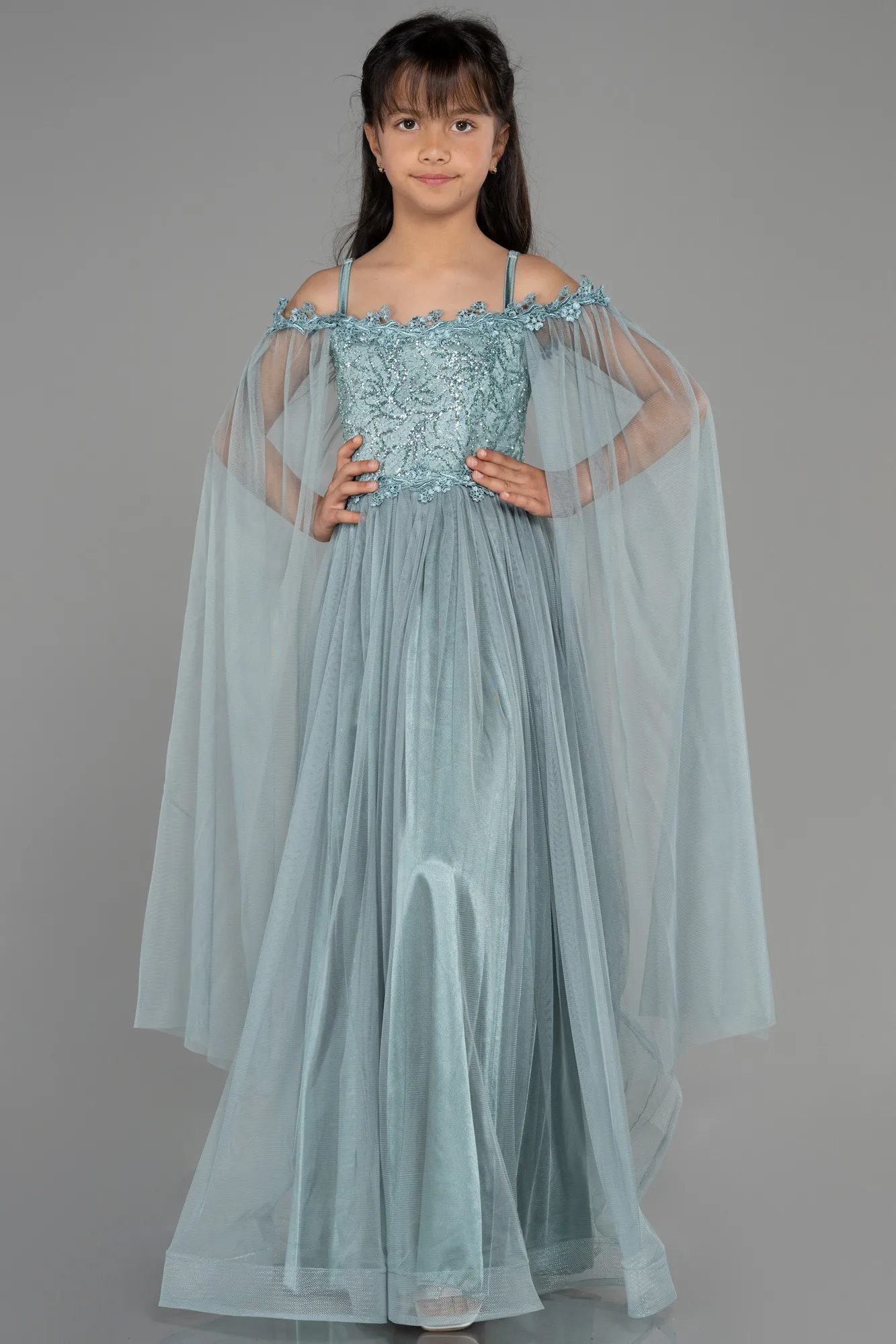 Turquoise-Long Girl Dress ABU3029