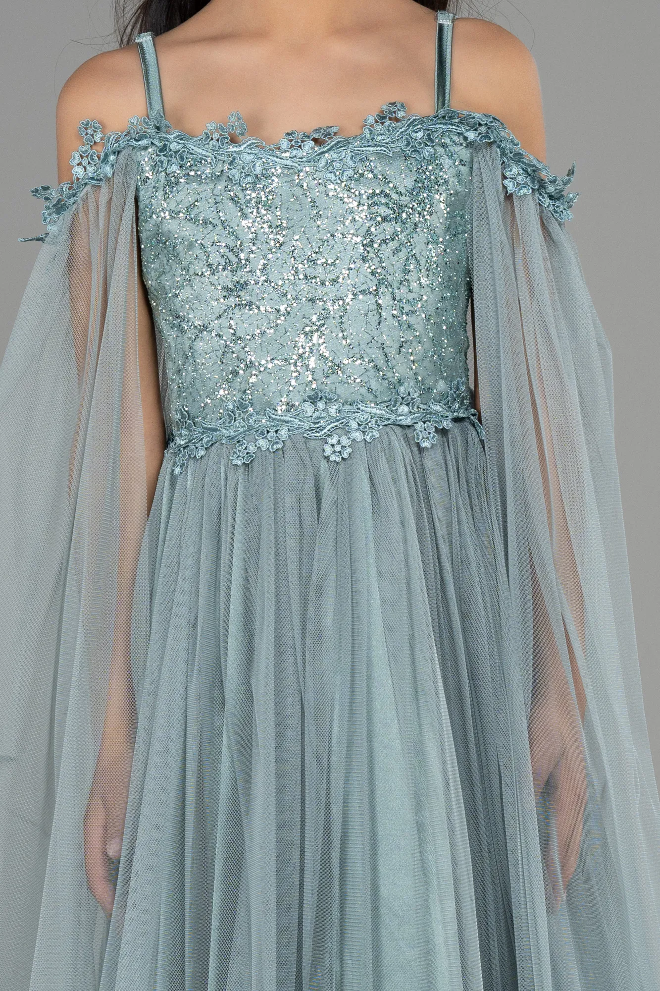 Turquoise-Long Girl Dress ABU3029