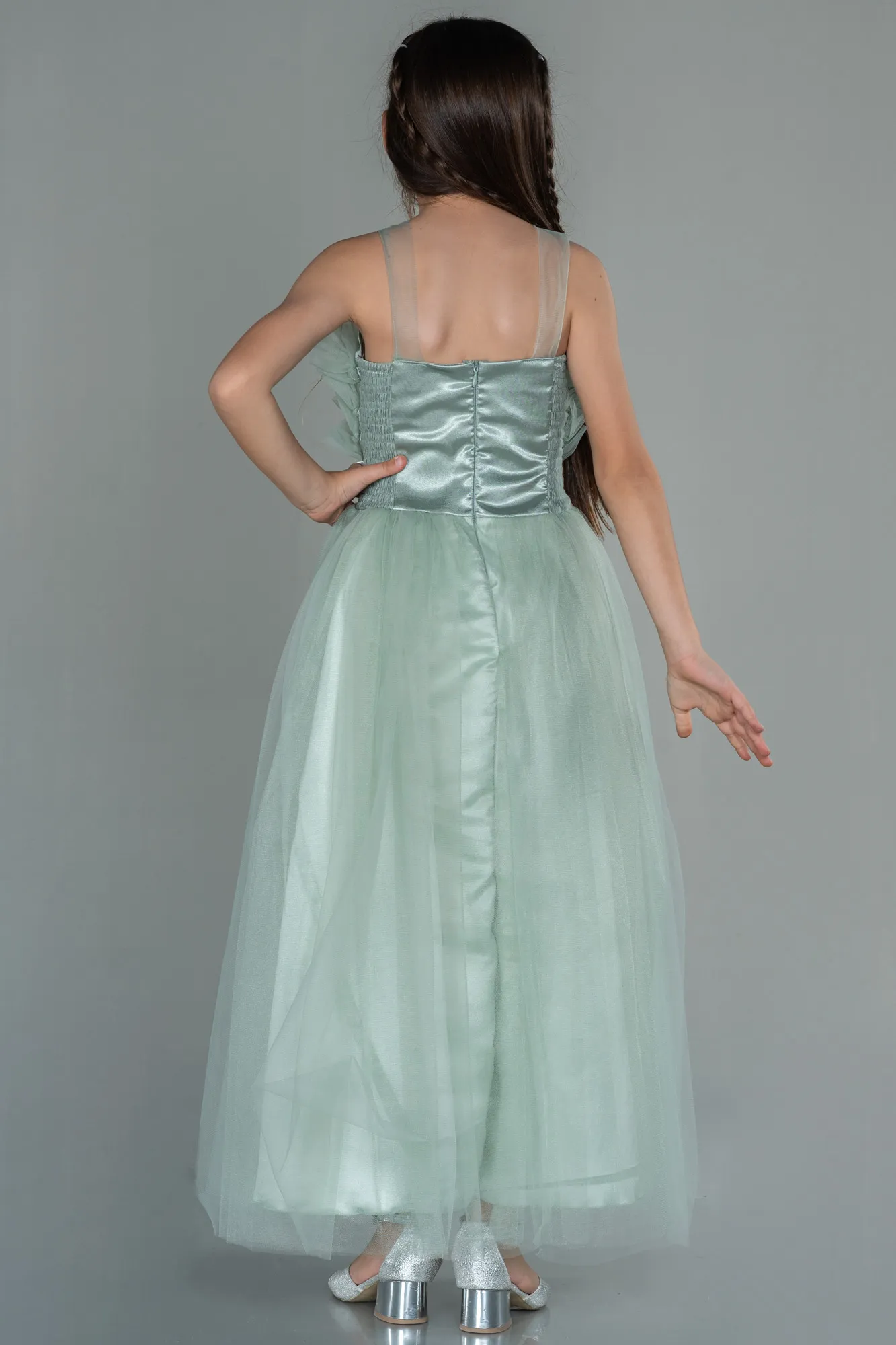 Turquoise-Long Girl Dress ABU3032