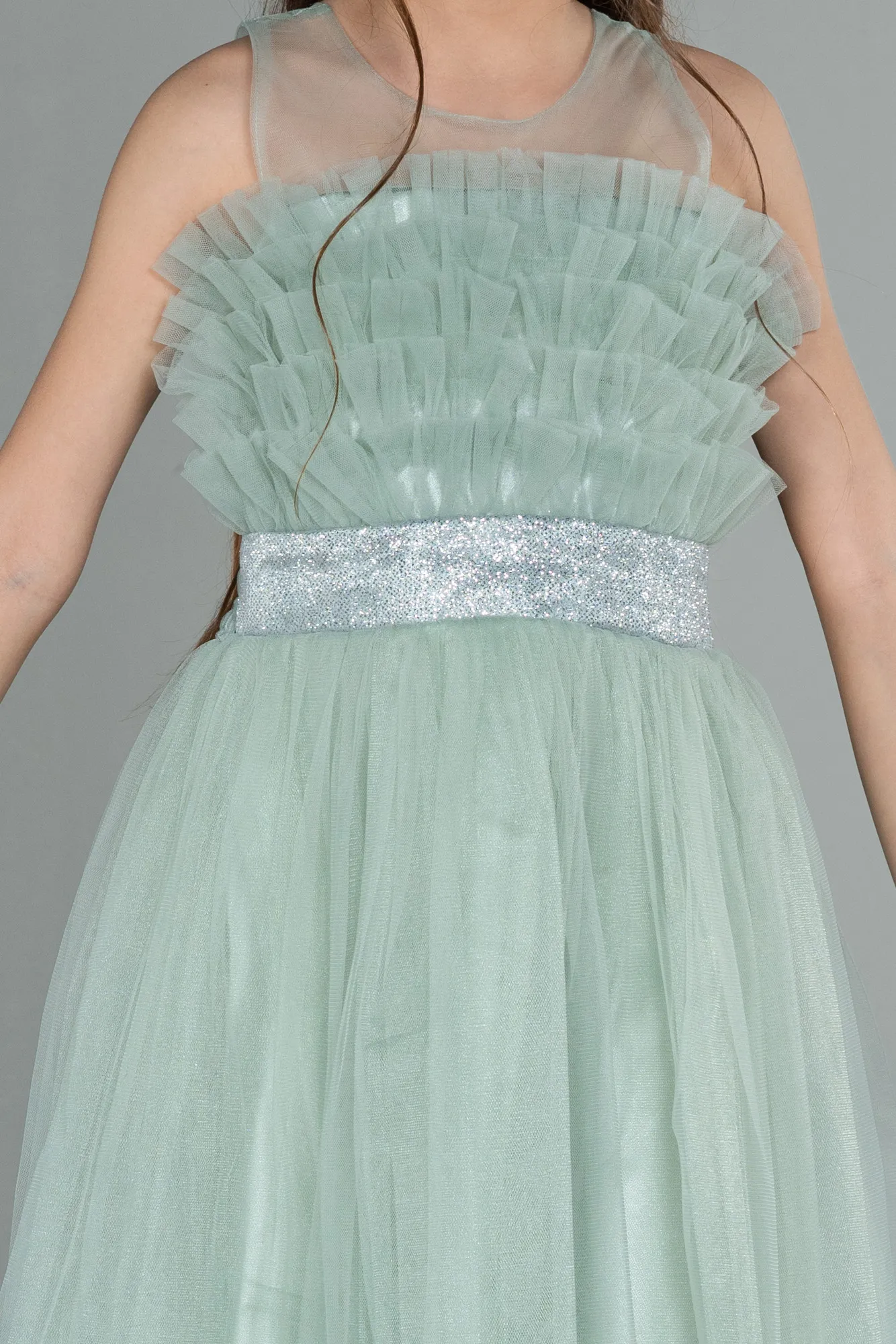 Turquoise-Long Girl Dress ABU3032