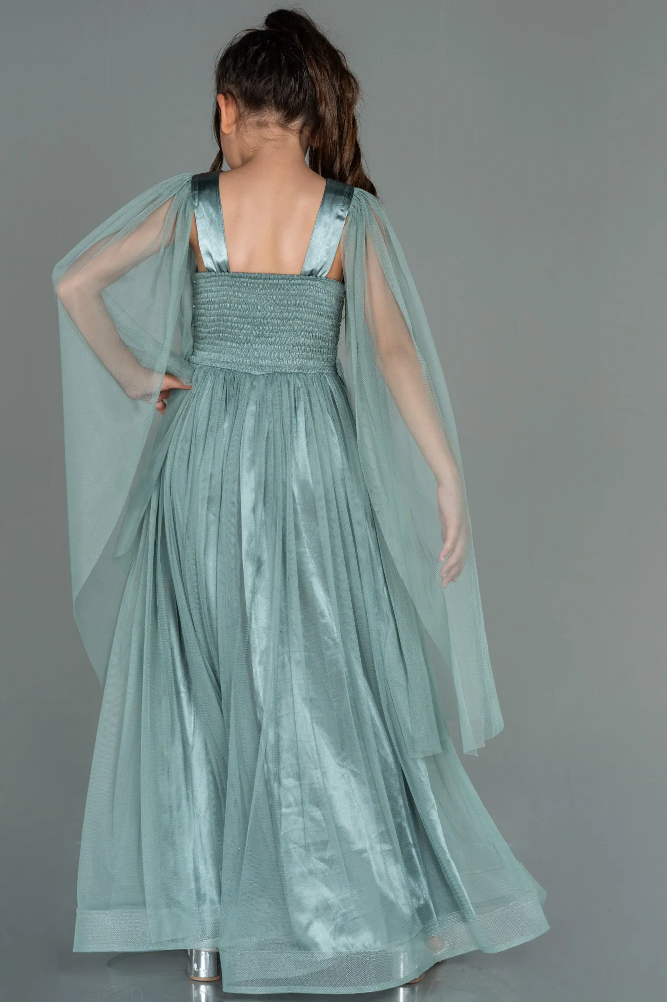 Turquoise-Long Girl Dress ABU3155