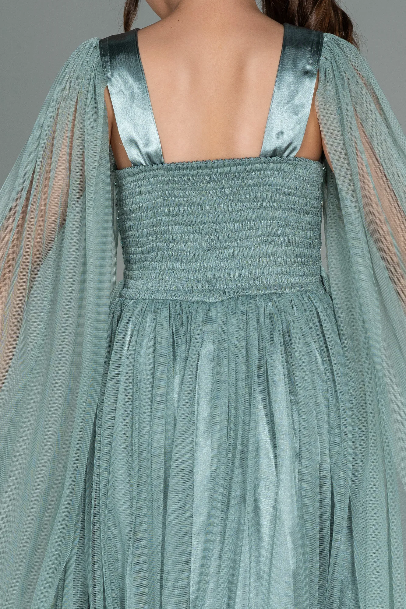 Turquoise-Long Girl Dress ABU3155