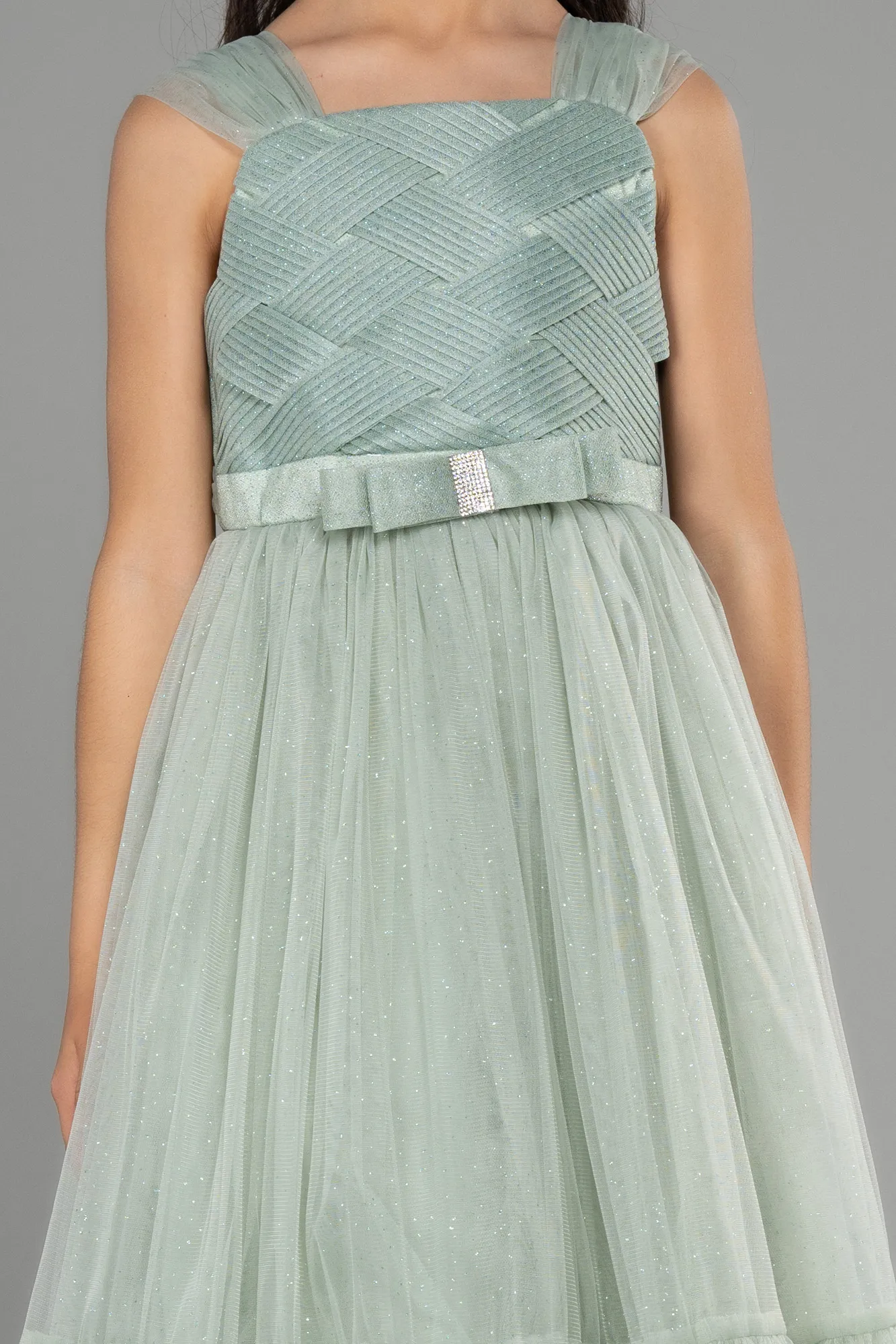 Turquoise-Long Girl Dress ABU3723