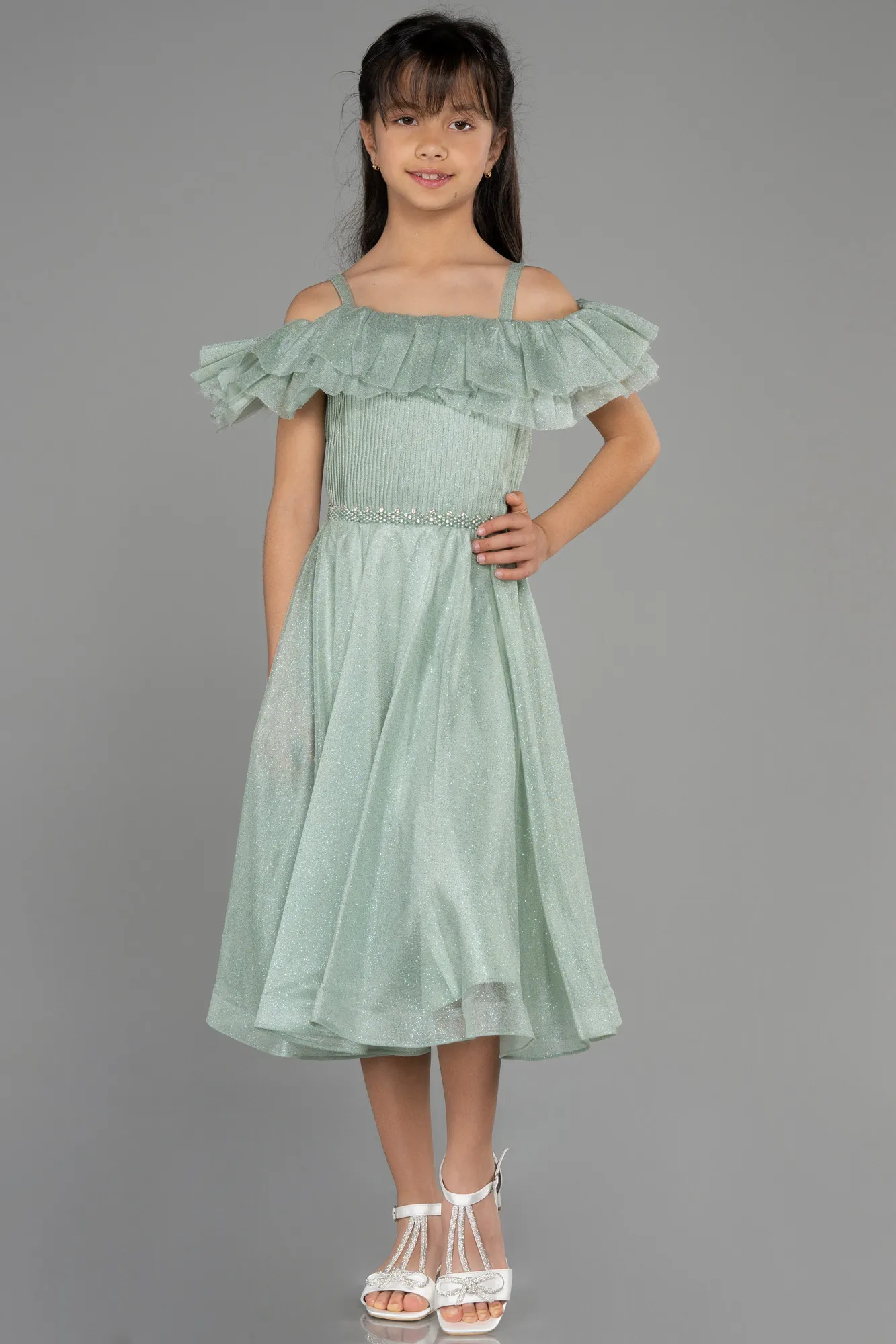 Turquoise-Long Girl Dress ABU3728