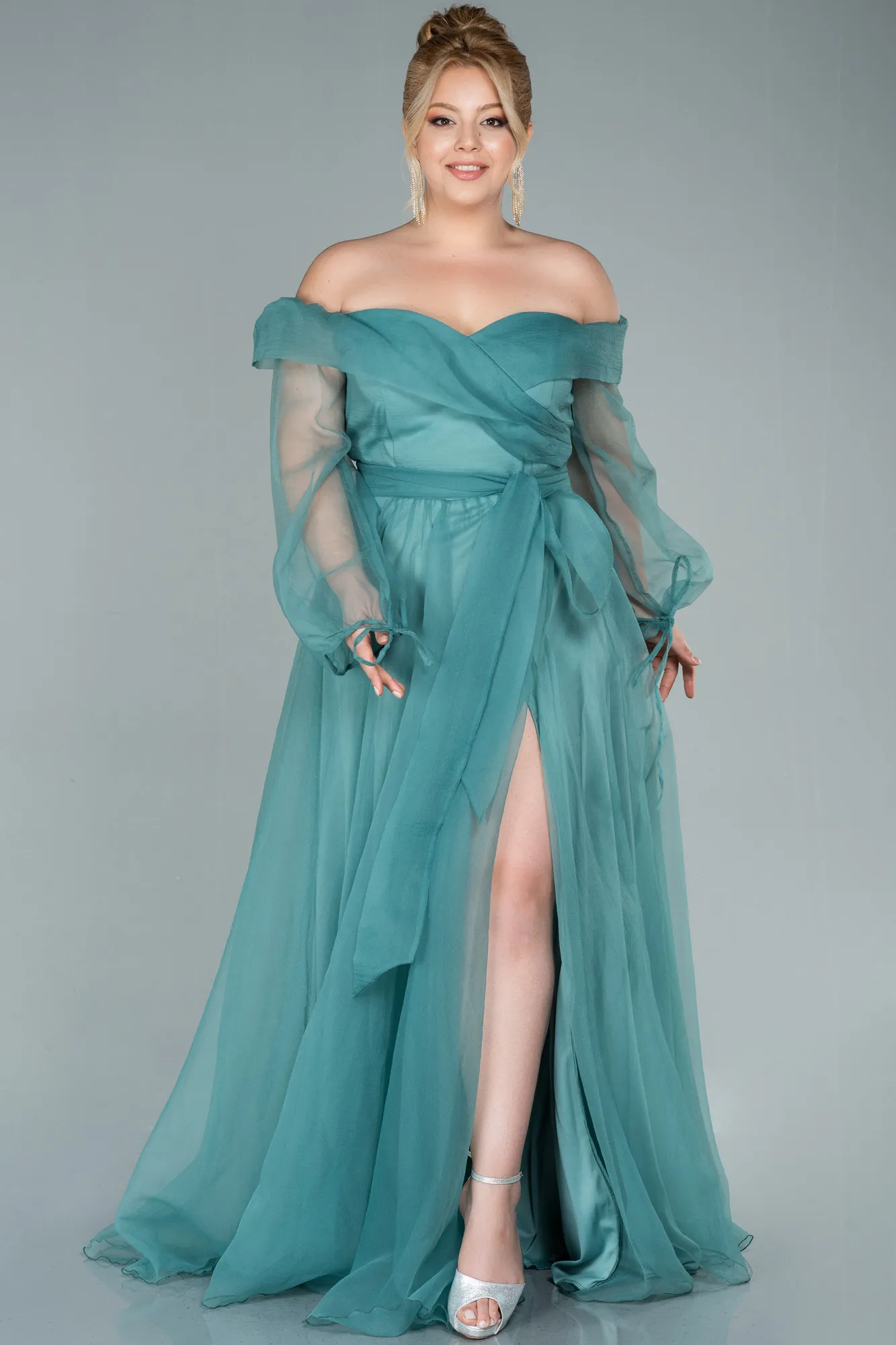 Turquoise-Long Oversized Evening Dress ABU1535