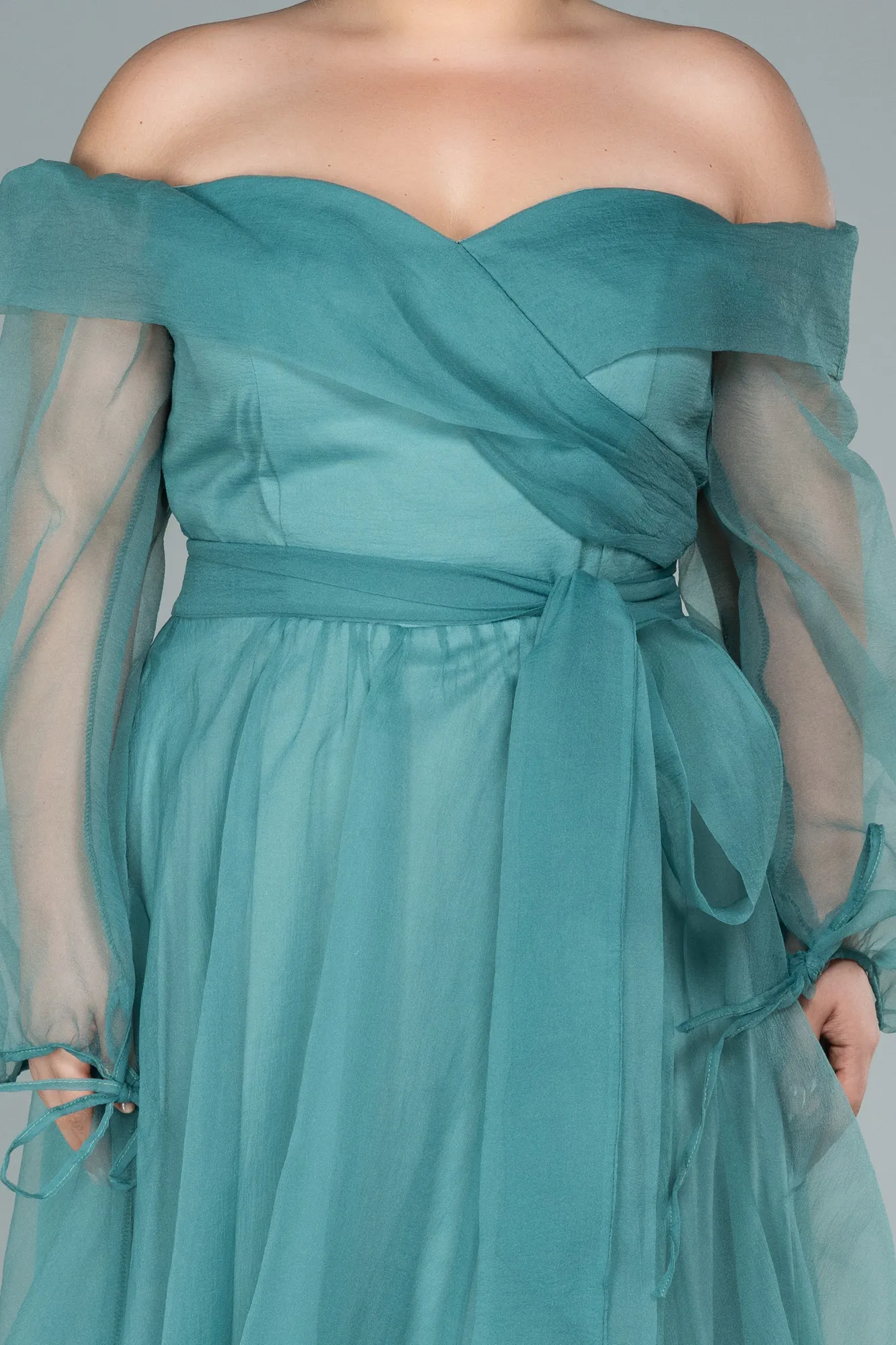 Turquoise-Long Oversized Evening Dress ABU1535