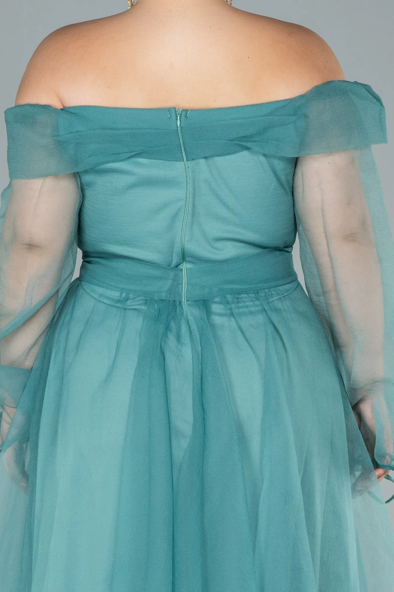 Turquoise-Long Oversized Evening Dress ABU1535