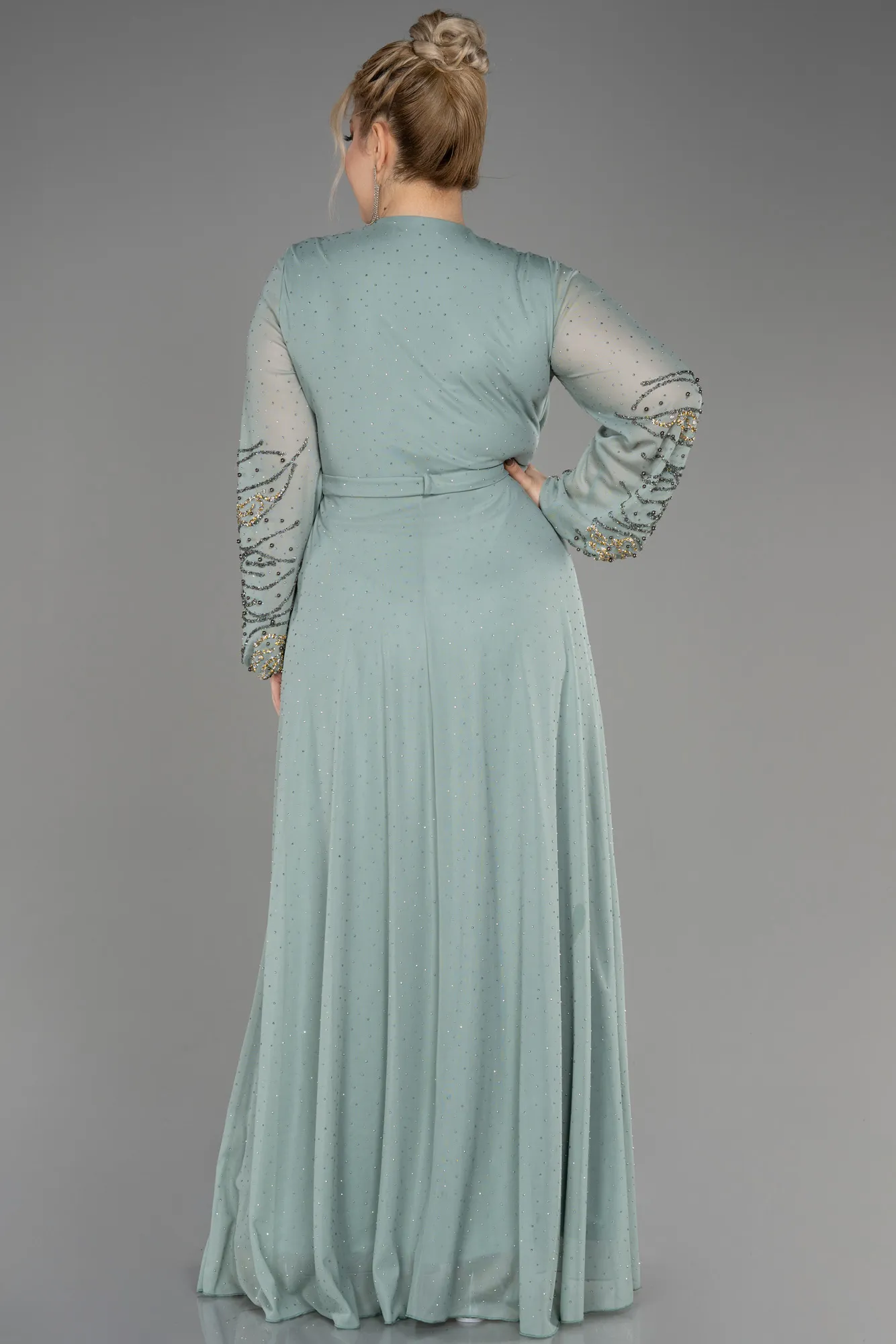 Turquoise-Long Plus Size Engagement Dress ABU3653