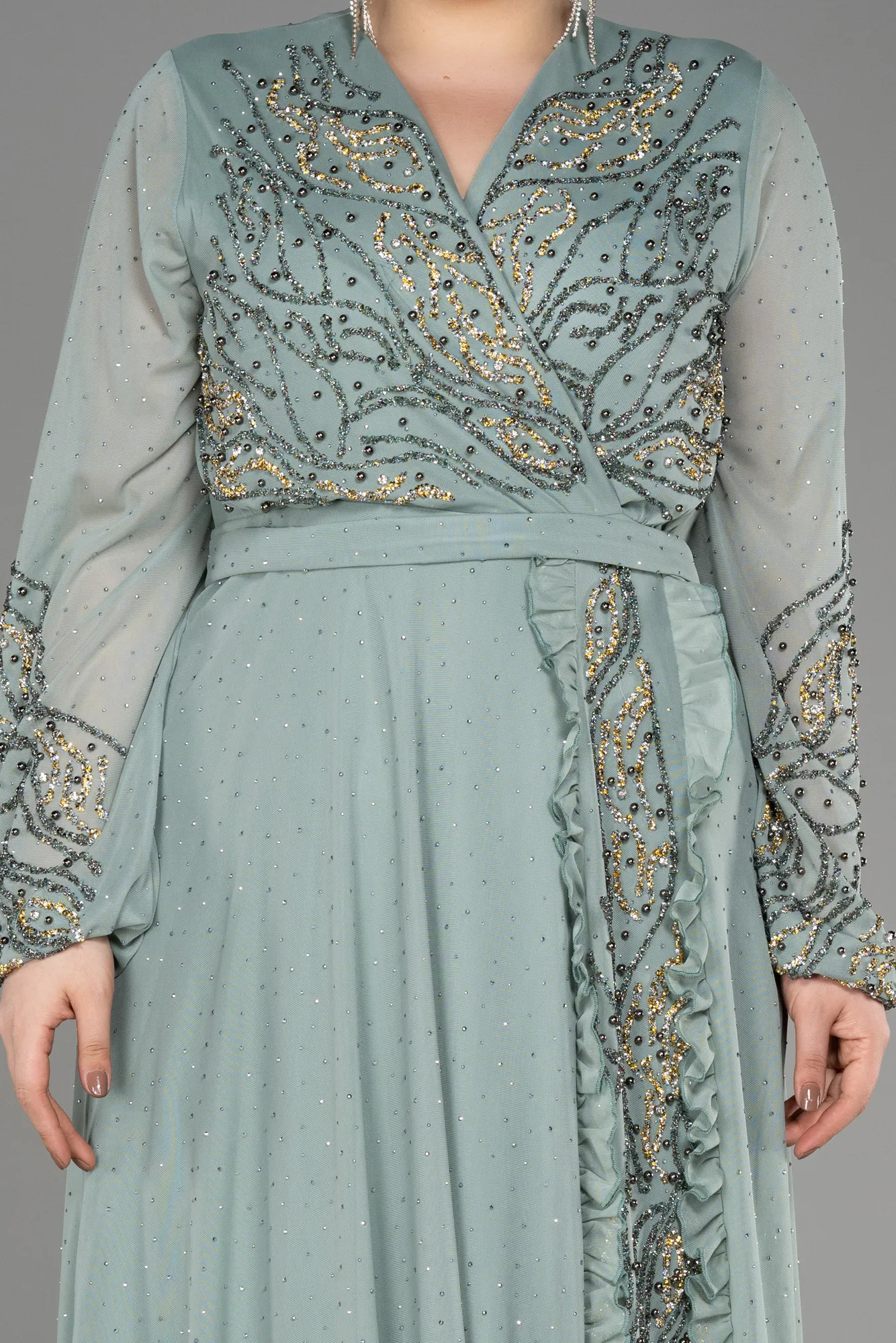 Turquoise-Long Plus Size Engagement Dress ABU3653