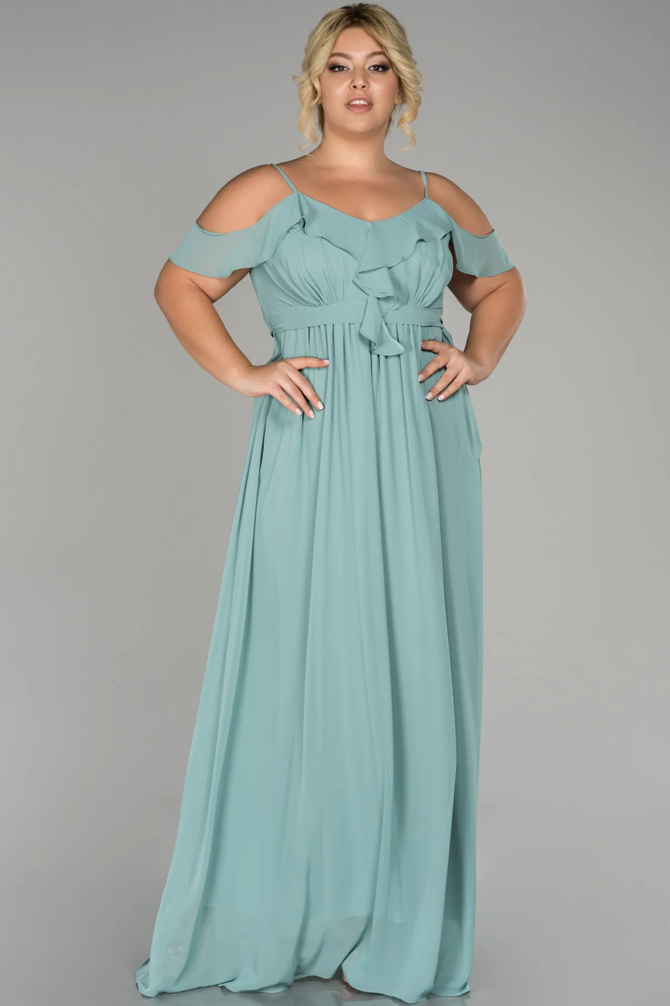 Turquoise-Long Plus Size Evening Dress ABU1449