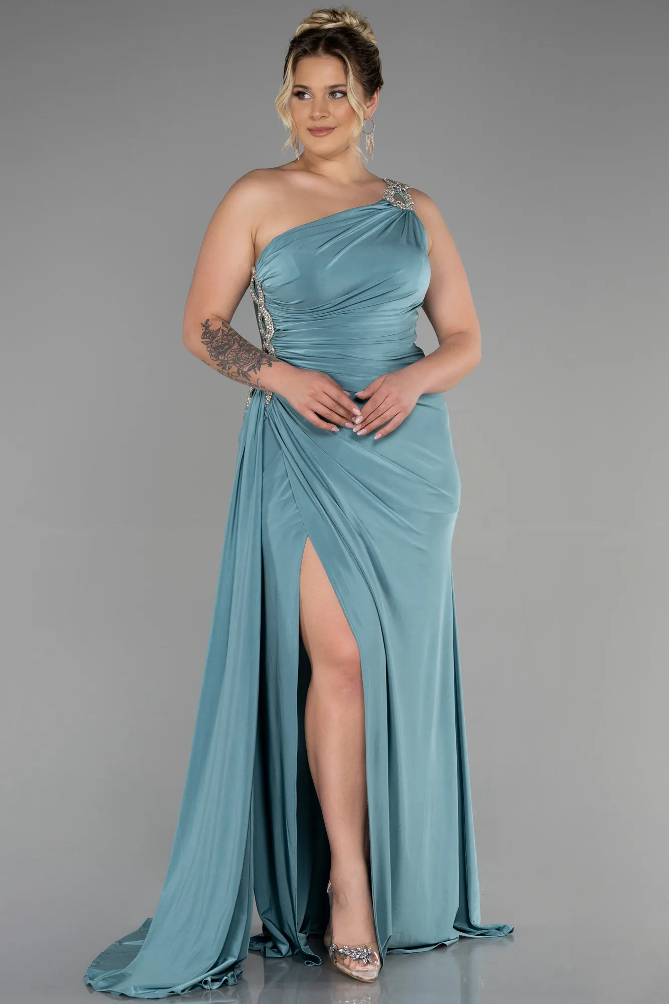 Turquoise-Long Plus Size Evening Dress ABU3132
