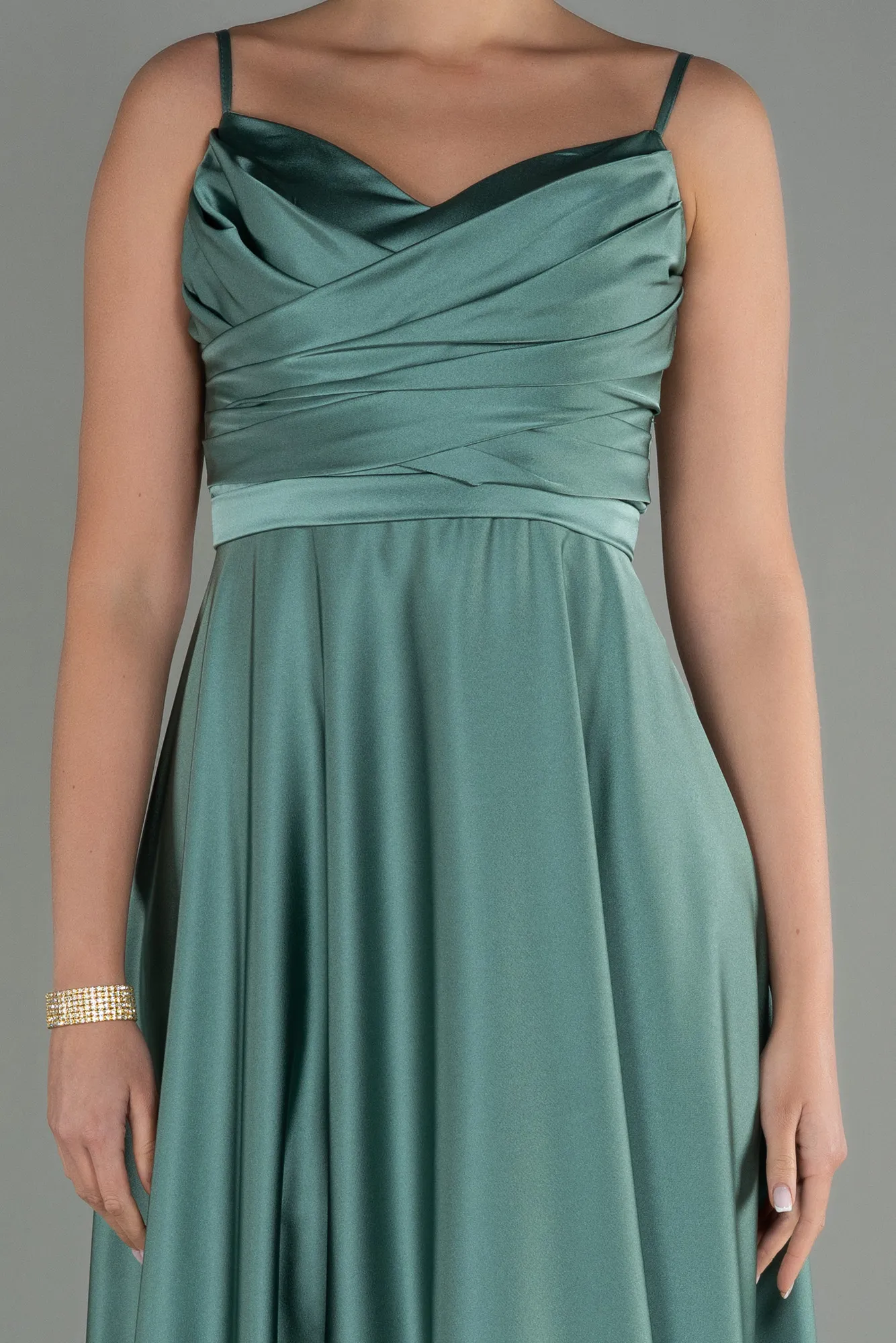 Turquoise-Long Satin Evening Dress ABU1601